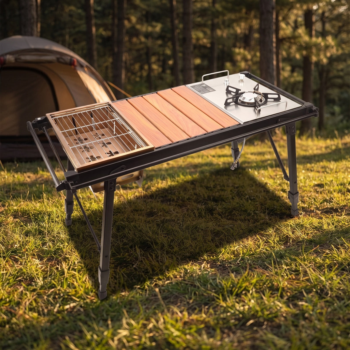Folding camping table - Camping Folding Removable IGT Wood Table Gas Stove Portable