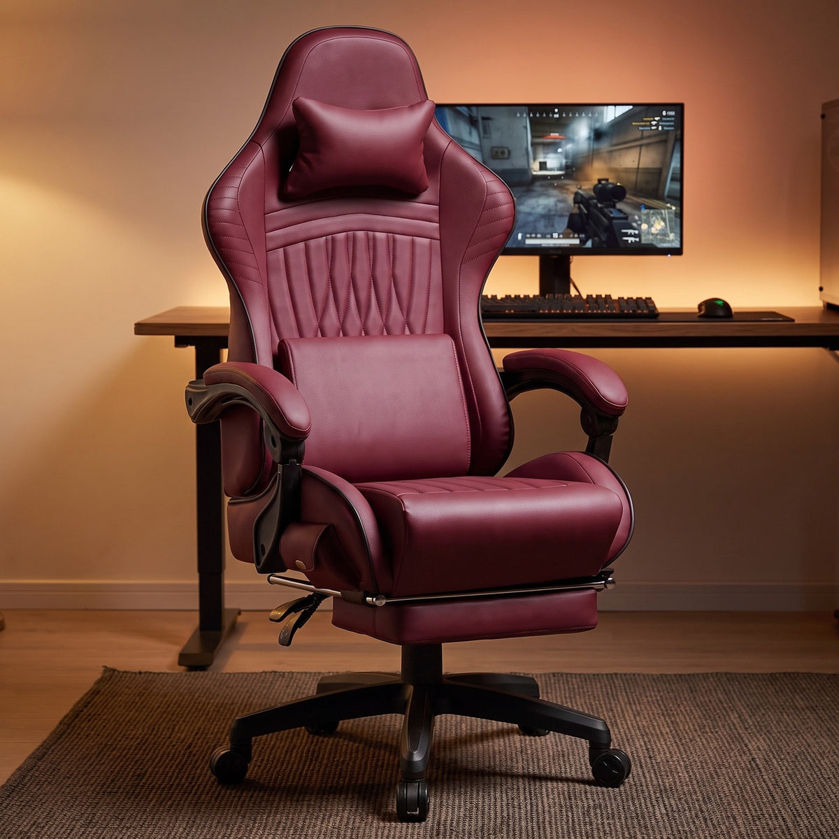 Gaming Chair Adjustable Ergonomic Faux Leather Swiveling PC & Racing Game Chair