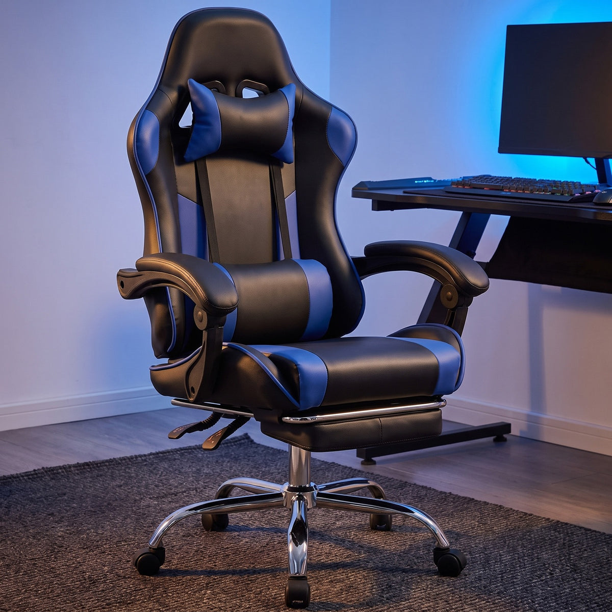 Ergonomic Racing Gaming Chair Adjustable Swivel PU Leather with Headrest
