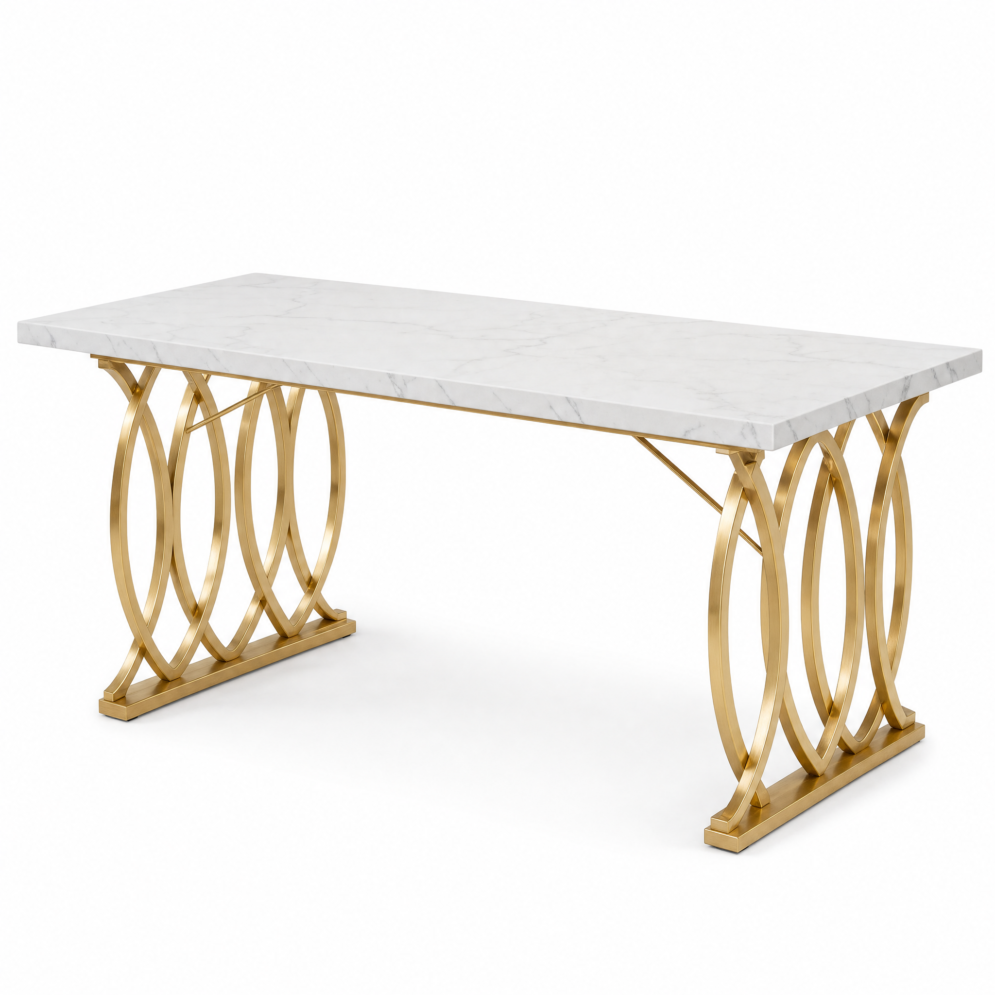 Faux Marble Dining Table with Gold Base for 4-6 People — 63"