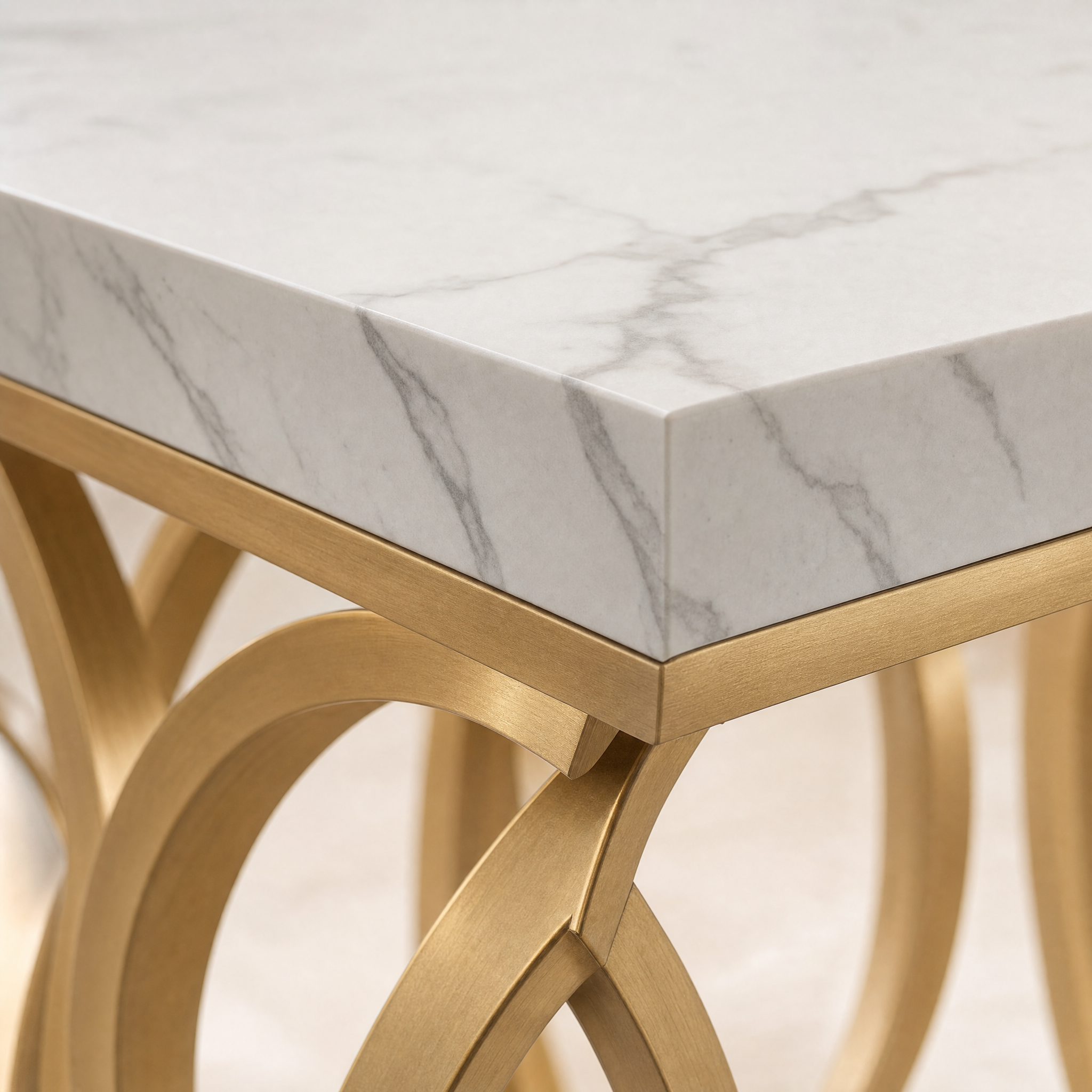 Faux Marble Dining Table with Gold Base for 4-6 People — 63"