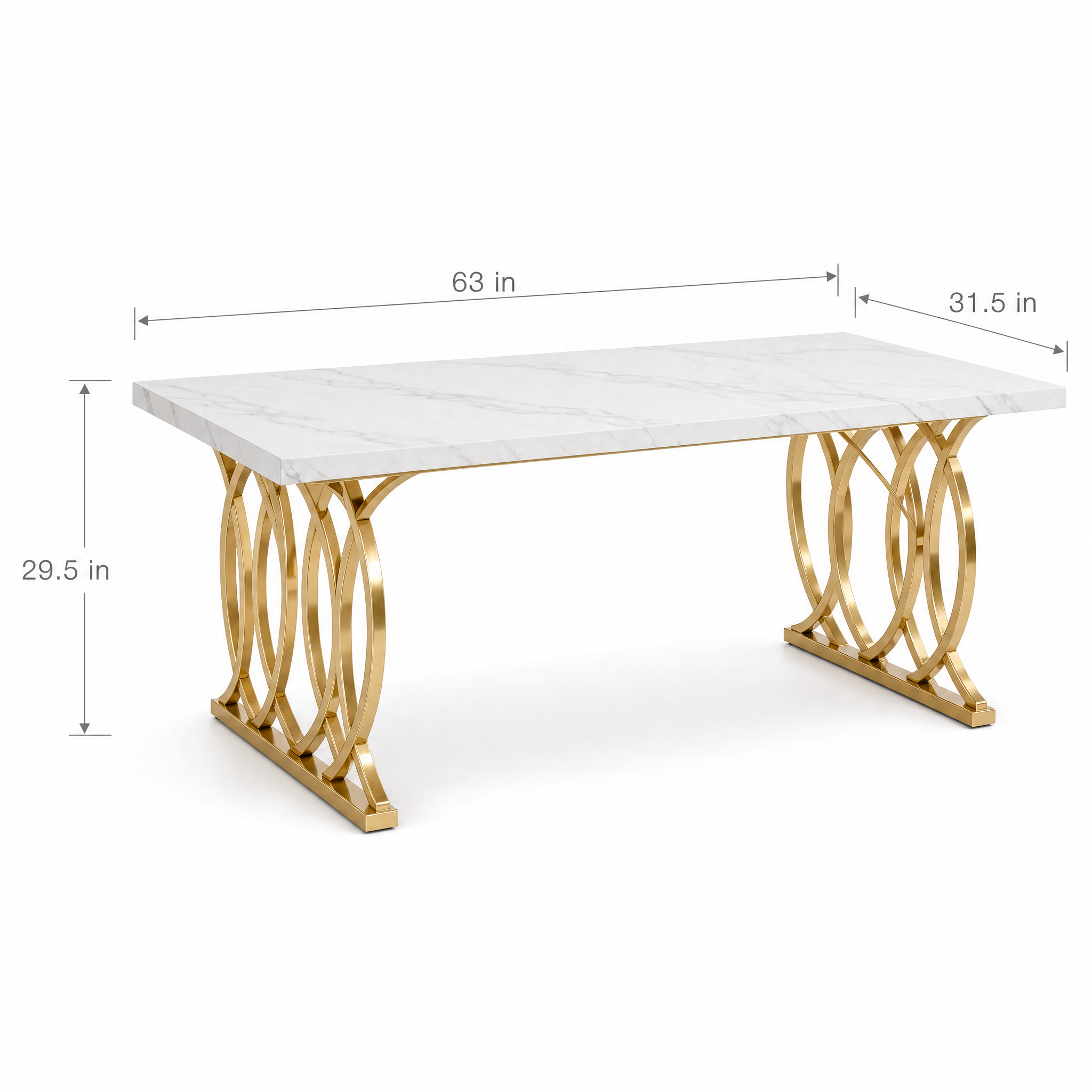 Faux Marble Dining Table with Gold Base for 4-6 People — 63"