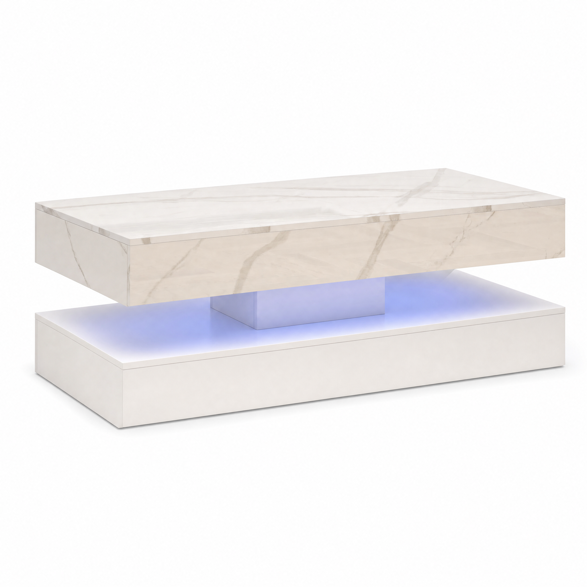 LED Coffee Table with Storage — Modern Faux Marble Coffee Table with Drawers for Living Room