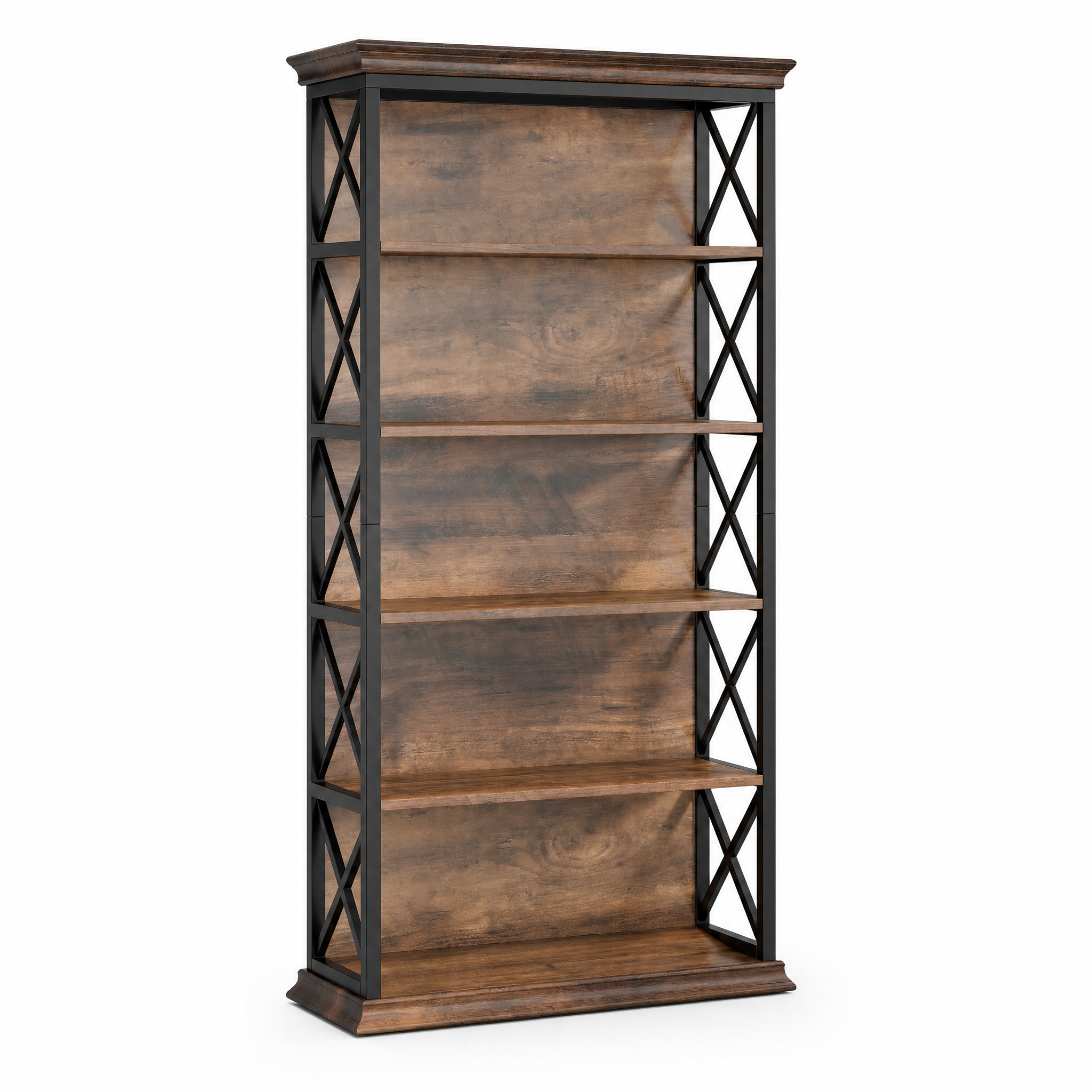 Industrial 6-Tier Bookcase with X-Frame for Living Room — 71in Tall Open Bookshelf