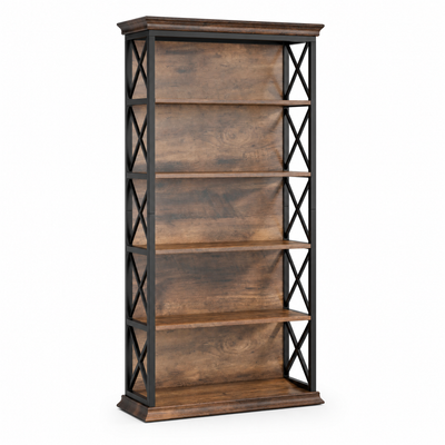 Industrial 6-Tier Bookcase with X-Frame for Living Room — 71in Tall Open Bookshelf