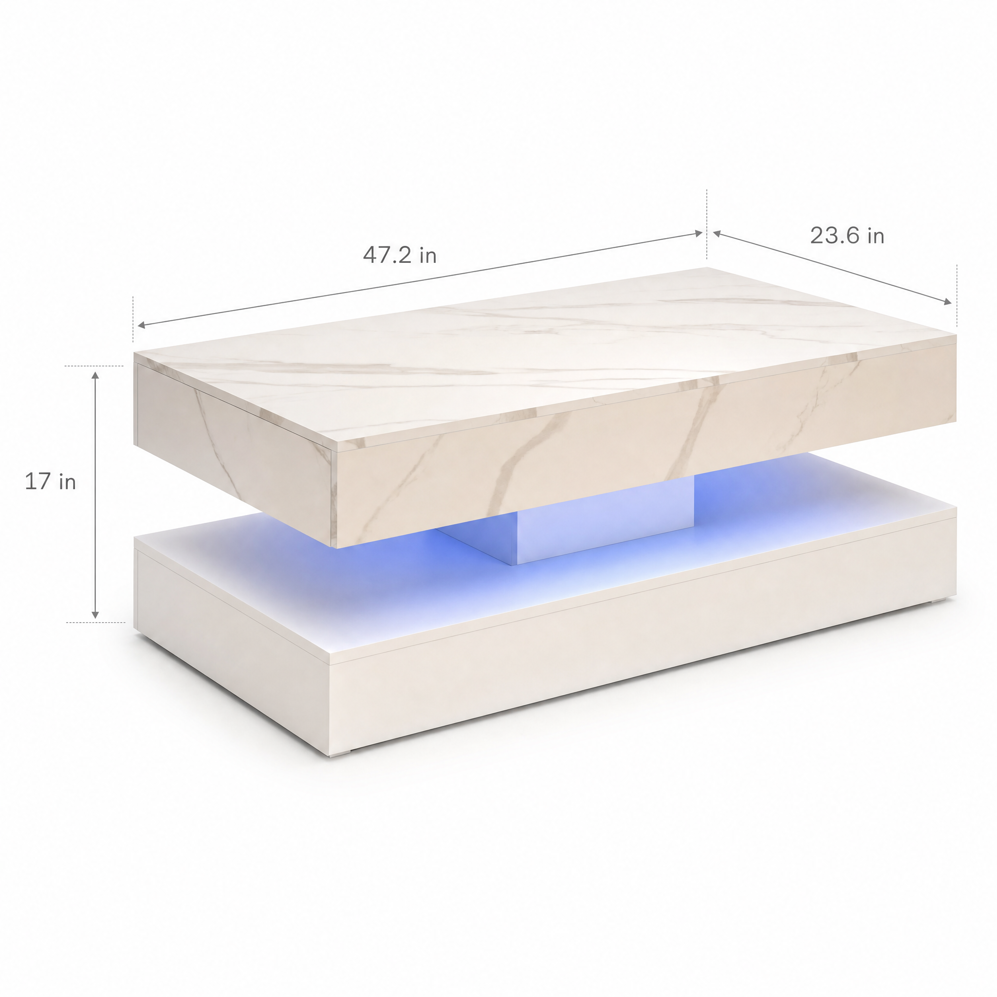 LED Coffee Table with Storage — Modern Faux Marble Coffee Table with Drawers for Living Room