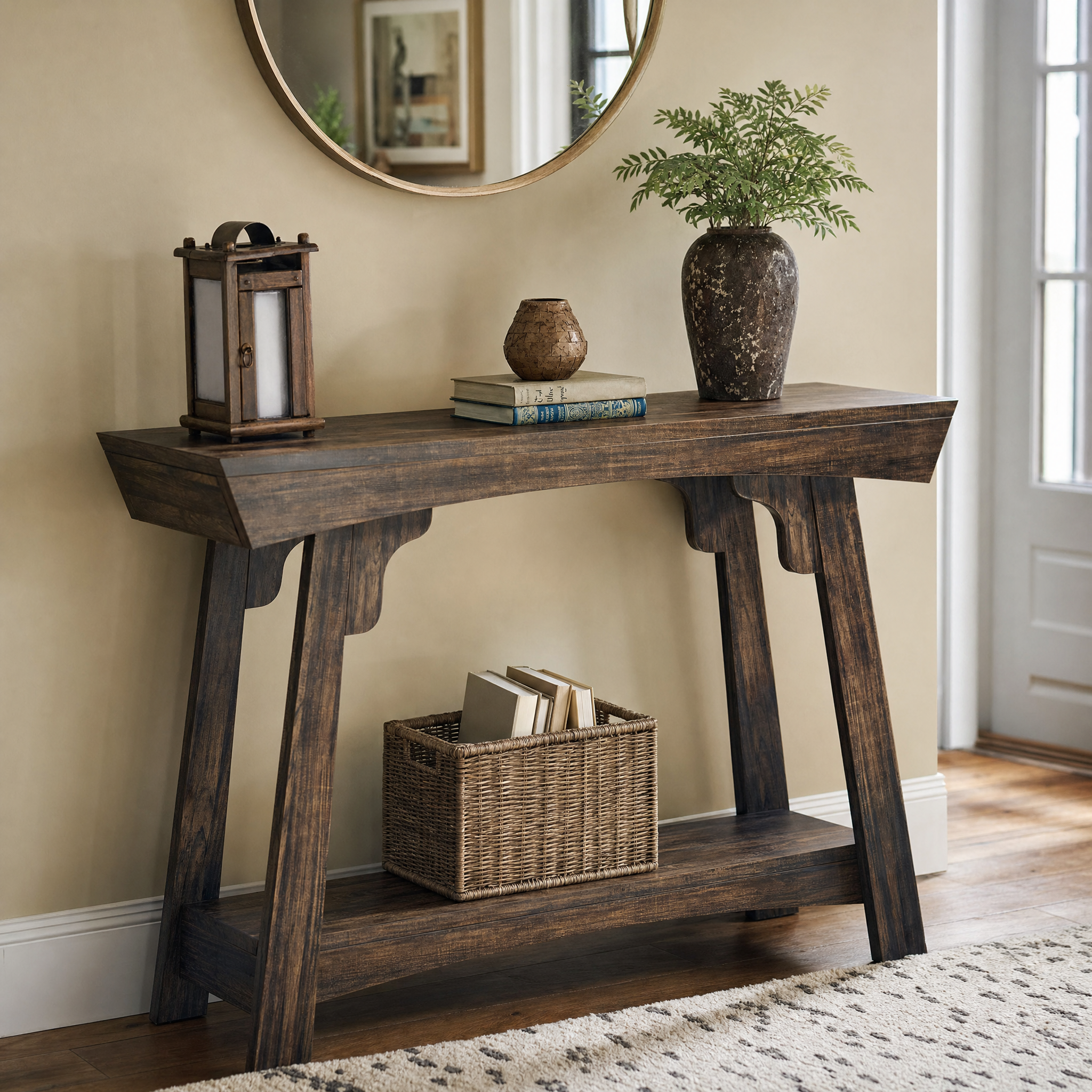 Rustic Wood Console Table with Storage Shelf for Entryway — 41" Narrow