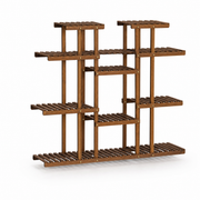Carbonized Wood Plant Stand with Multi-Tier Slatted Shelves for Living Room — Holds 9+ Pots