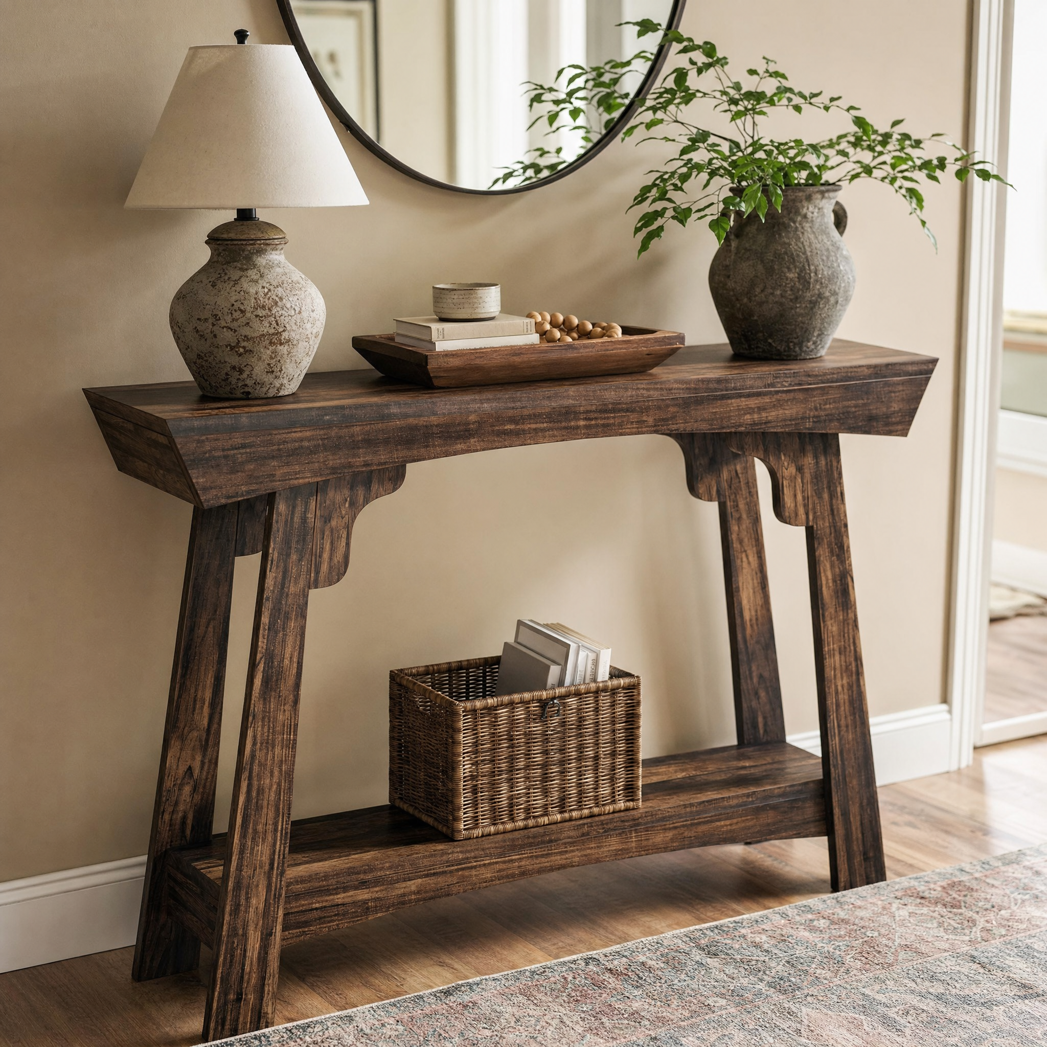 Rustic Wood Console Table with Storage Shelf for Entryway — 41" Narrow