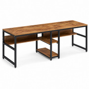 Rustic Two-Person Desk with Bookshelf for Home Office — 78.7in Double Workstation