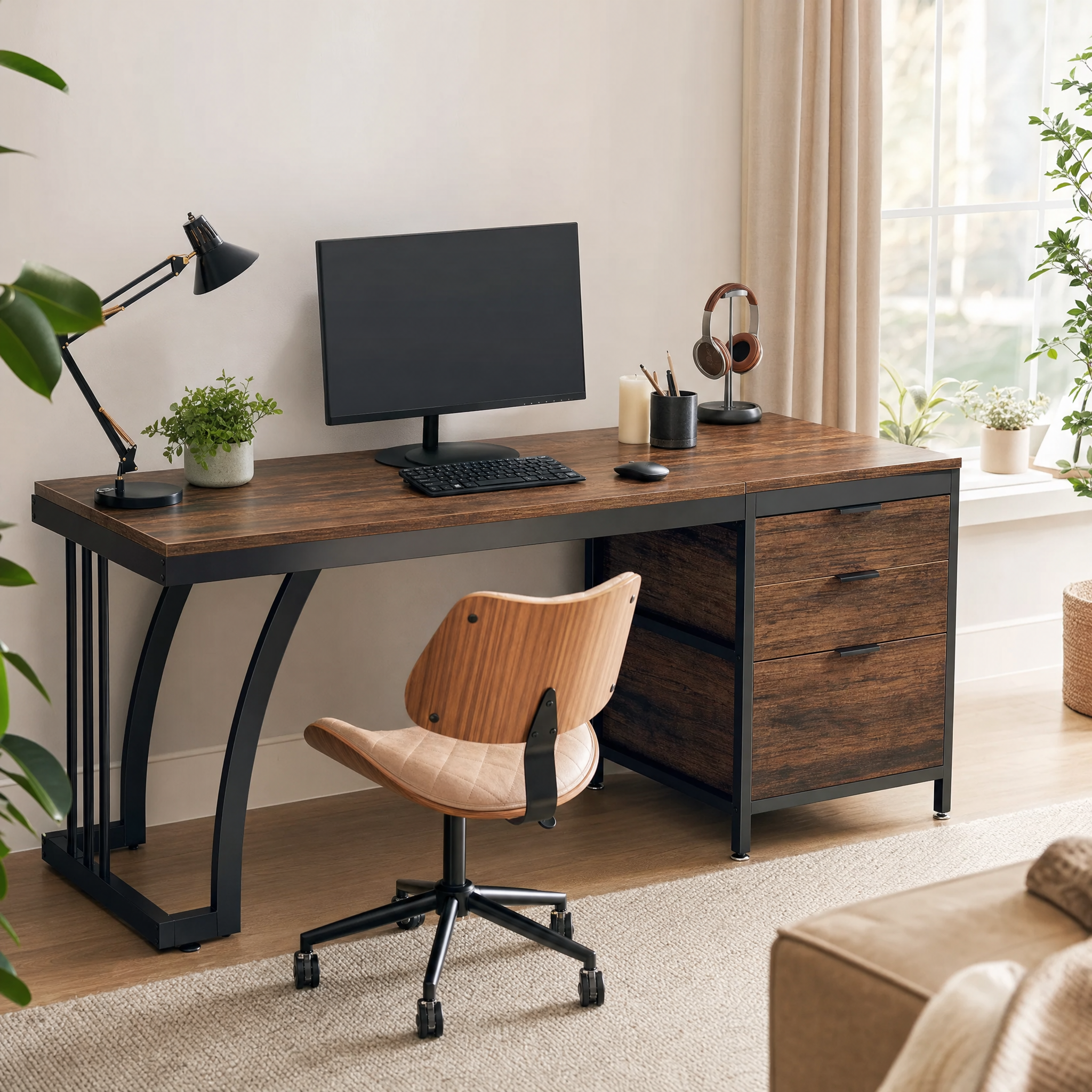 Industrial Computer Desk with 3 Drawers for Home Office — 59in Writing Table