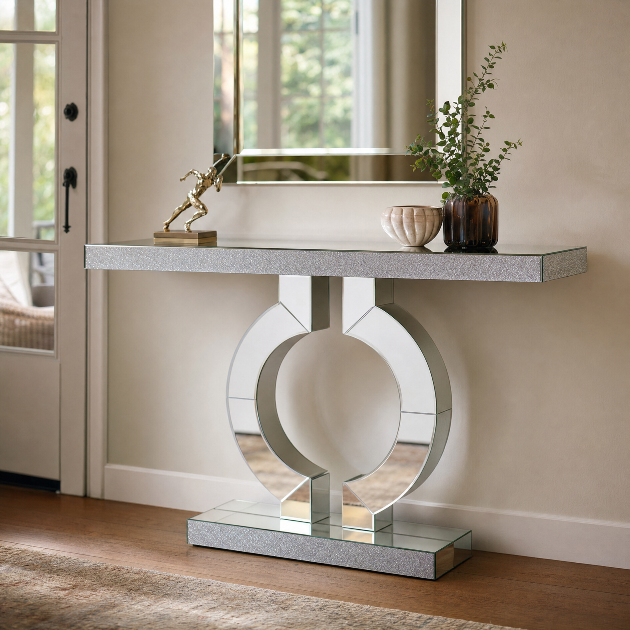 Mirrored Console Table with Crystal Sparkle Finish for Entryway — 43" Wide