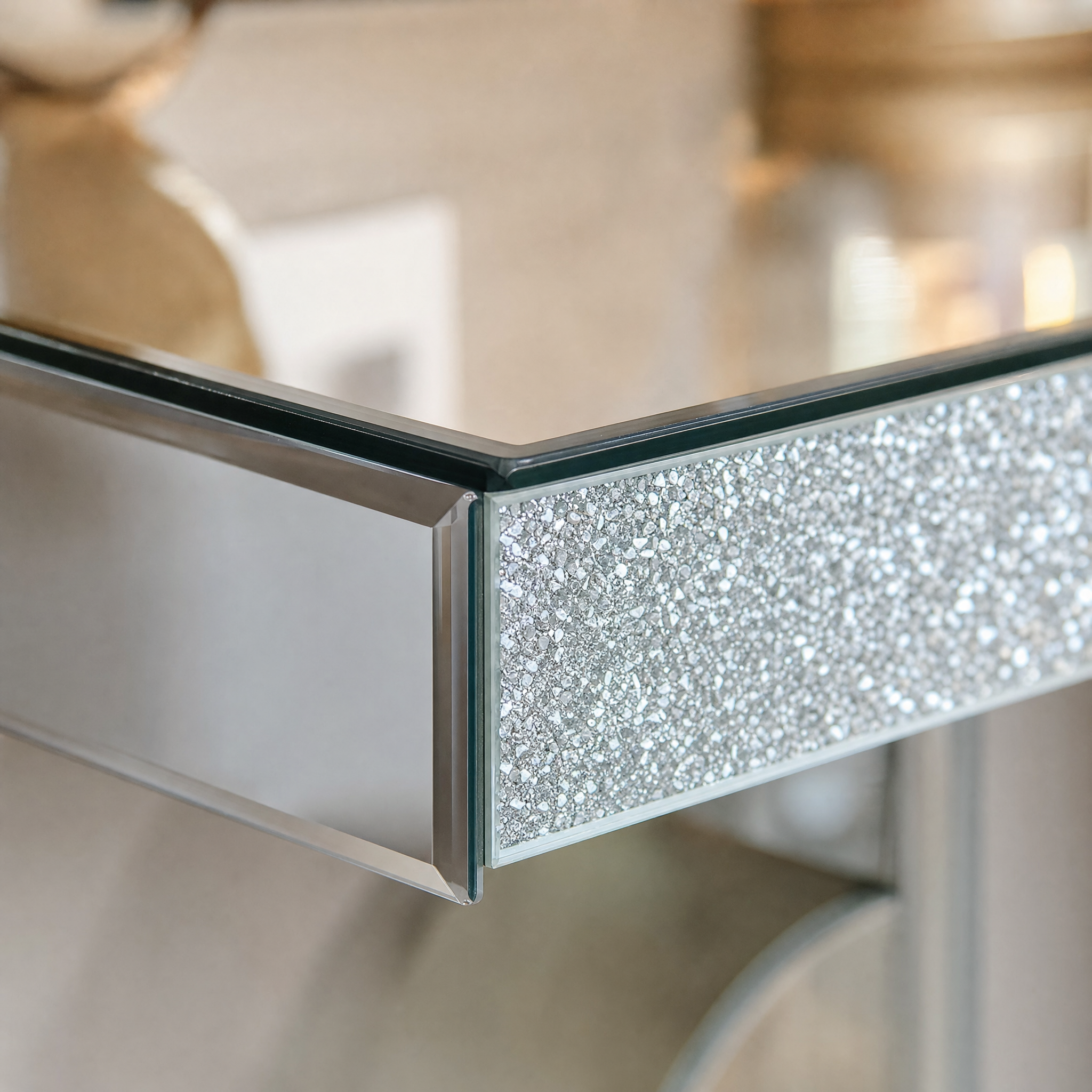 Mirrored Console Table with Crystal Sparkle Finish for Entryway — 43" Wide
