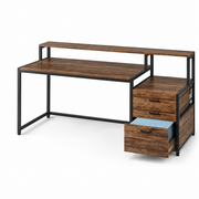 Industrial Computer Desk with File Drawer Cabinet and Monitor Stand for Home Office — 63"