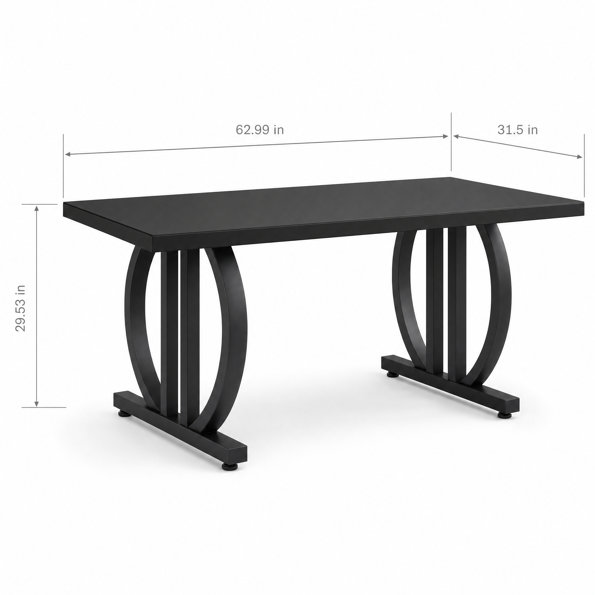 Modern Black 63" Dining Table with Curved Metal Pedestal Base for Kitchen — Seats 6