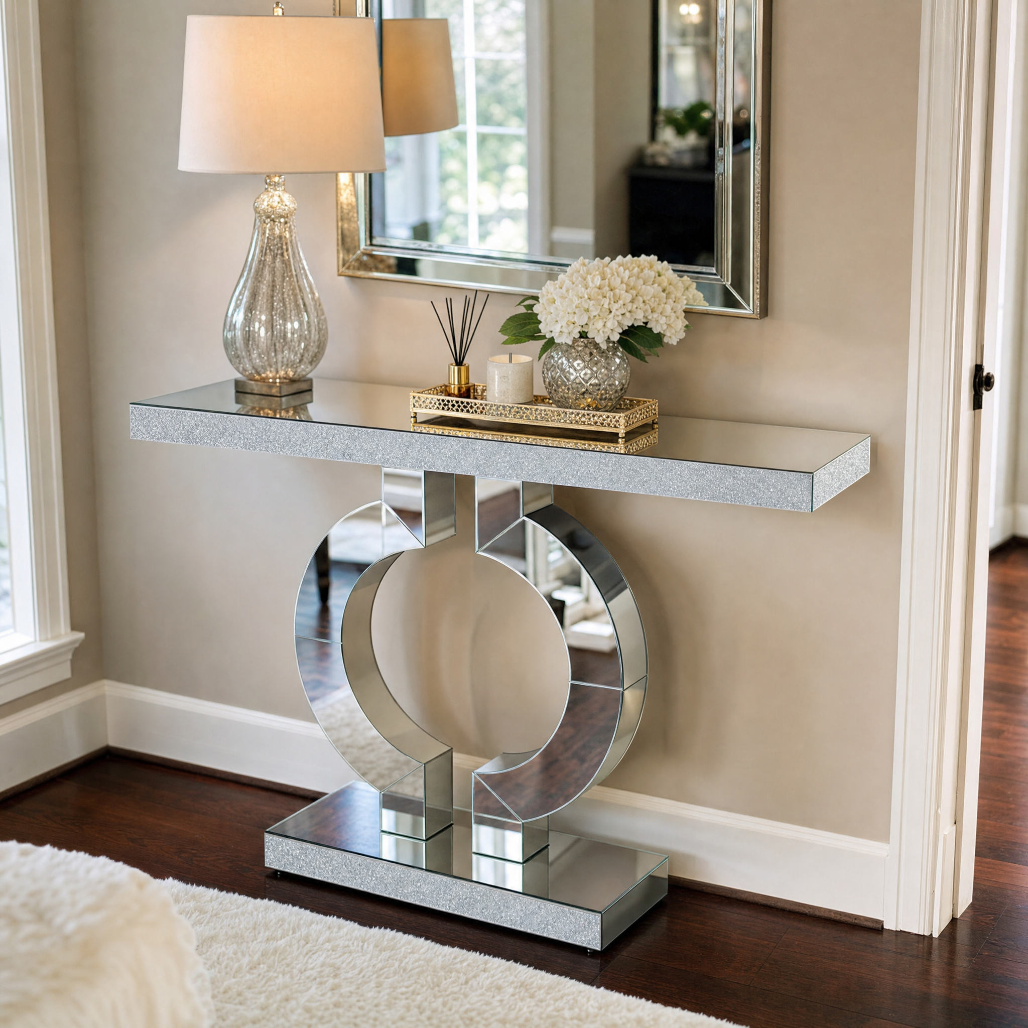 Mirrored Console Table with Crystal Sparkle Finish for Entryway — 43" Wide