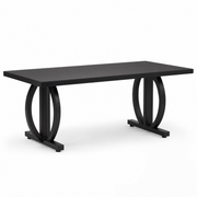 Modern Black 63" Dining Table with Curved Metal Pedestal Base for Kitchen — Seats 6
