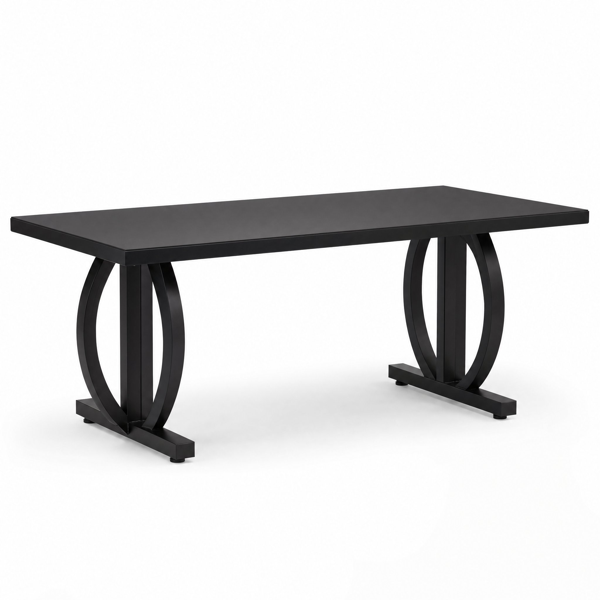 Modern Black 63" Dining Table with Curved Metal Pedestal Base for Kitchen — Seats 6