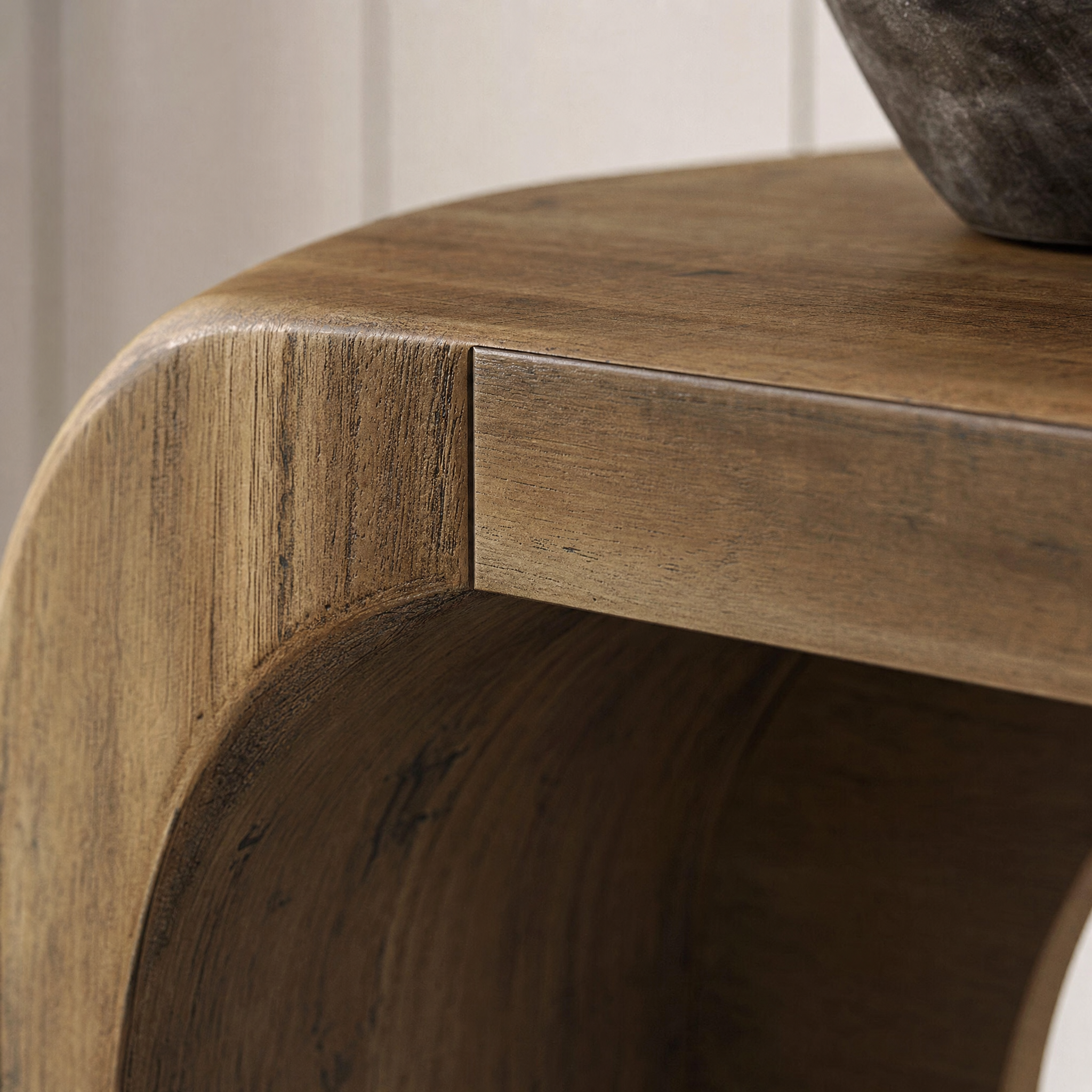 Curved Wood Console Table with Sculptural C-Base for Entryway — 43" Wide