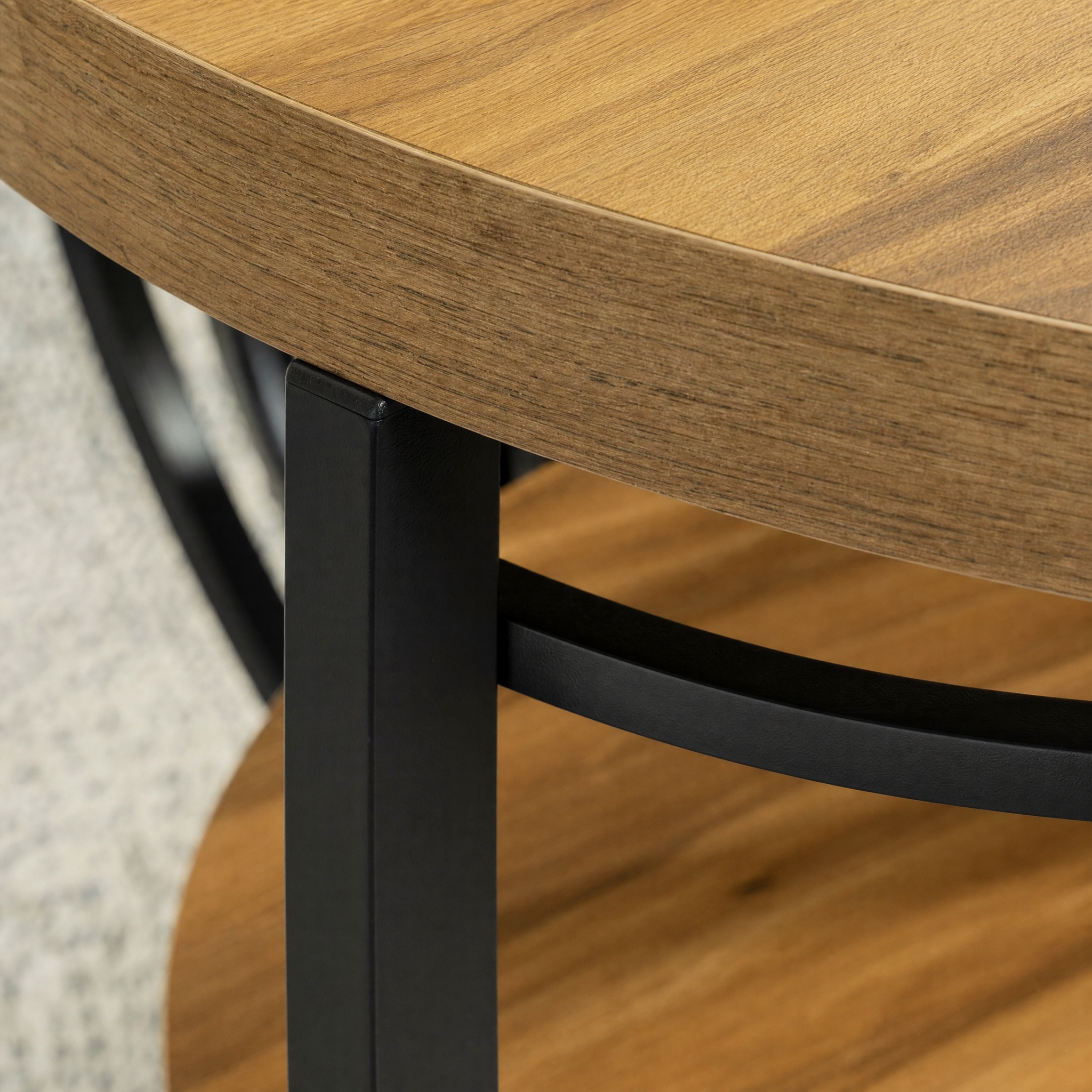 Round Industrial Coffee Table with Storage Shelf for Living Room — 31.7" Oak
