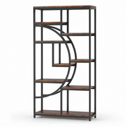 Industrial Etagere Bookcase with Curved Arc for Living Room — 71" Tall Freestanding
