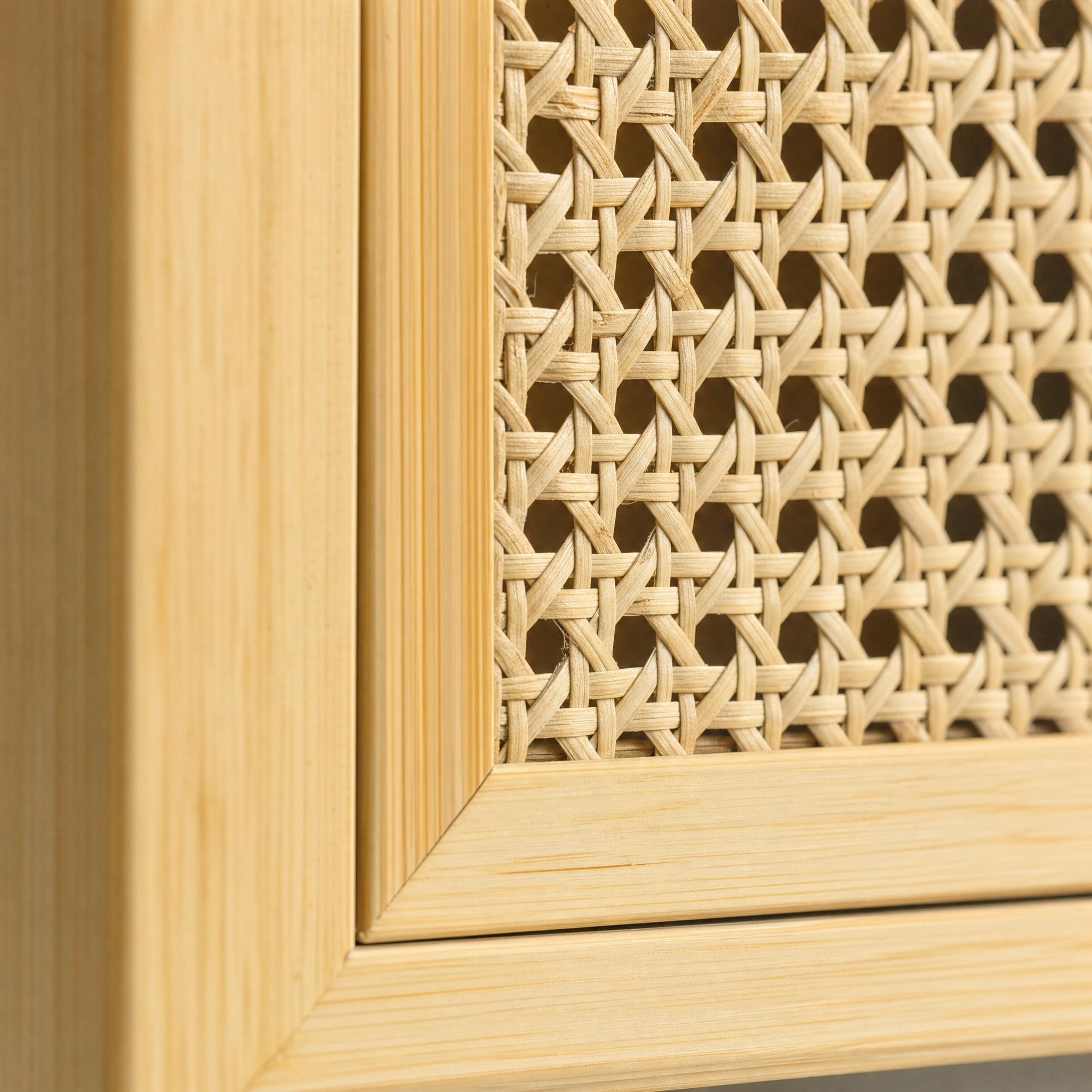 Natural Rattan Wall-Mounted Bathroom Cabinet with Cane Doors and Open Shelf for Bath — 23"H