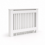 Slatted White Radiator Cover Cabinet with Display Shelf for Living Room — Medium 44"
