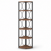 Rustic Corner Shelf with 6 Open Tiers for Living Room — 67in Tall