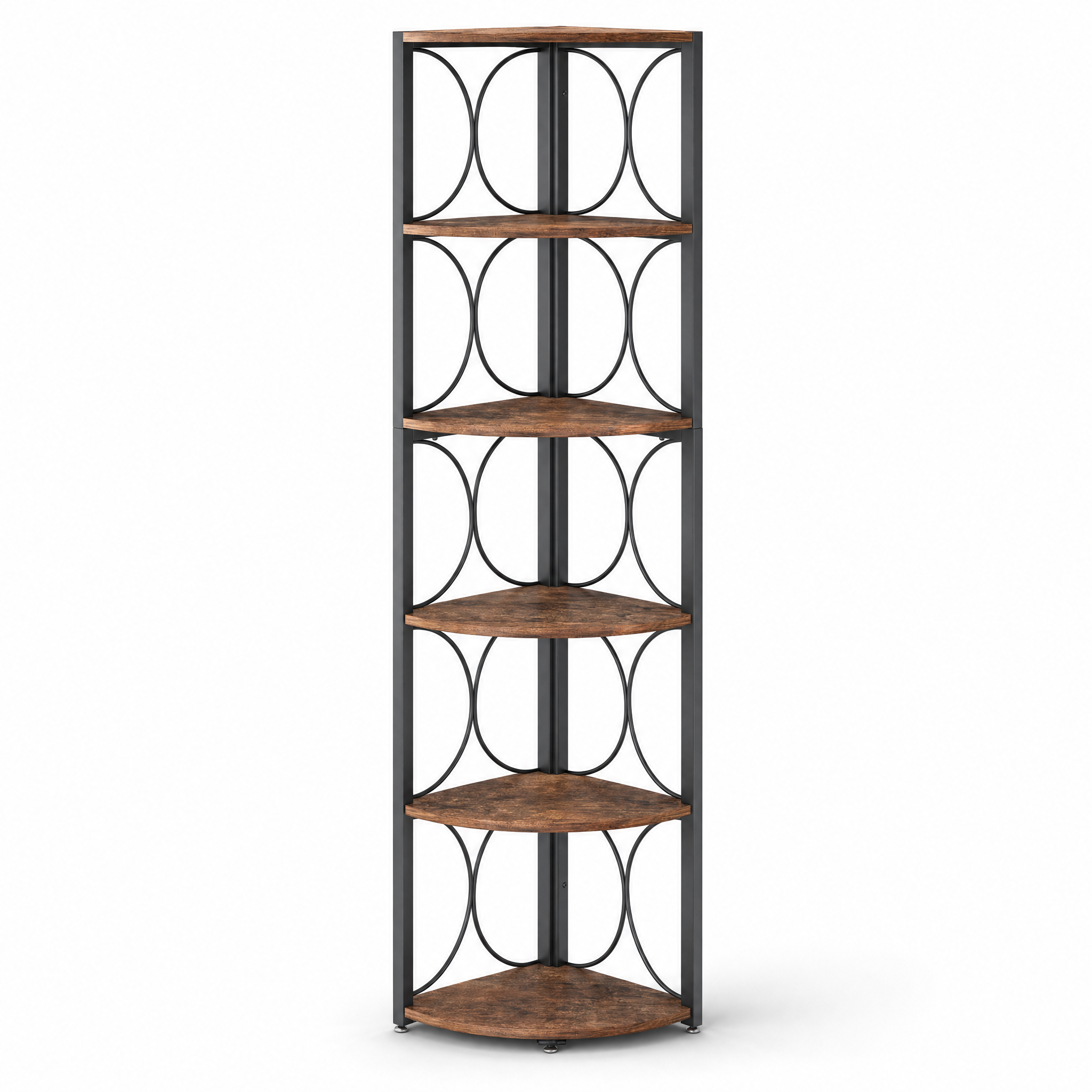 Rustic Corner Shelf with 6 Open Tiers for Living Room — 67in Tall