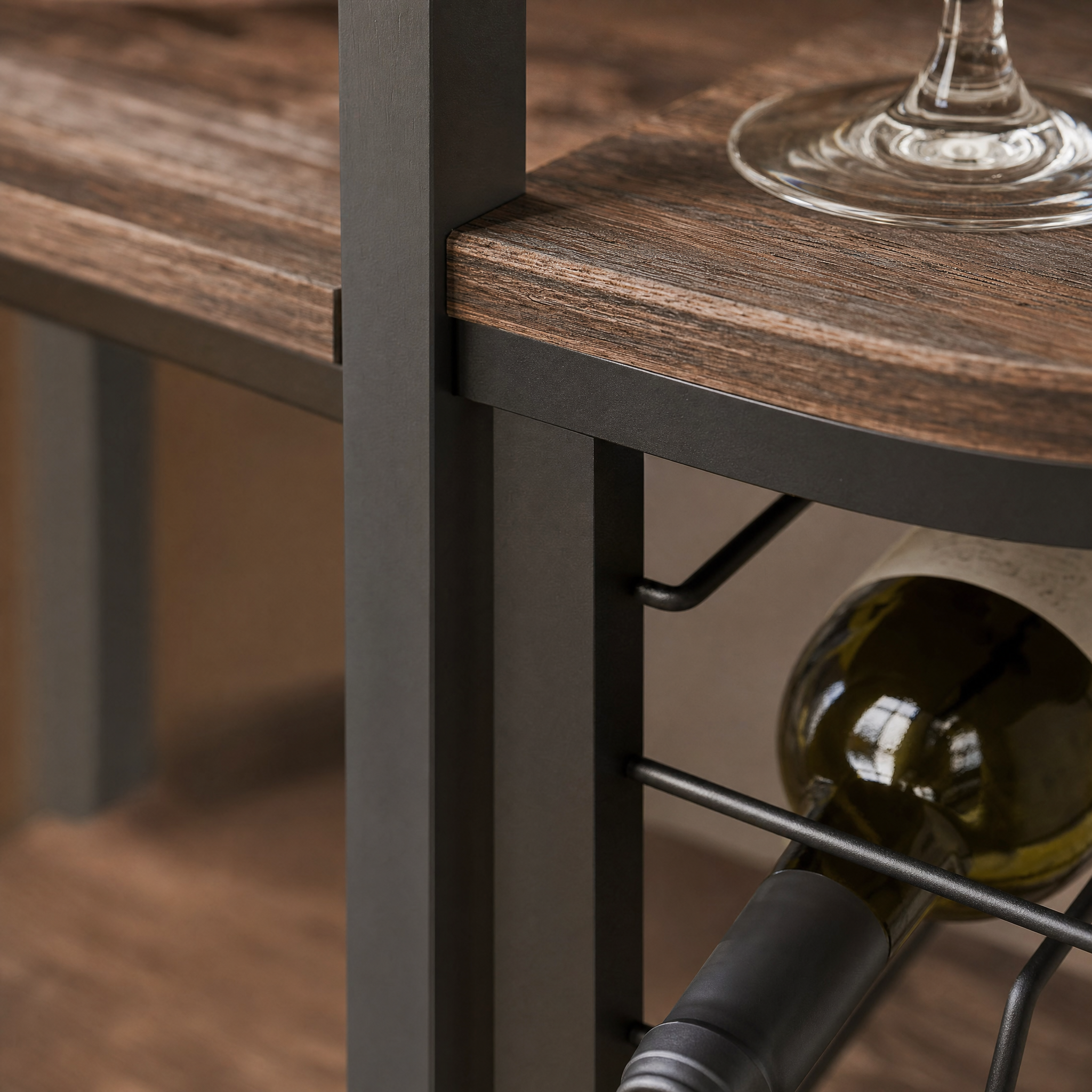 Rustic Corner Wine Rack Bar Cabinet with Glass Holder for Living Room — 63" Tall, 4-Tier