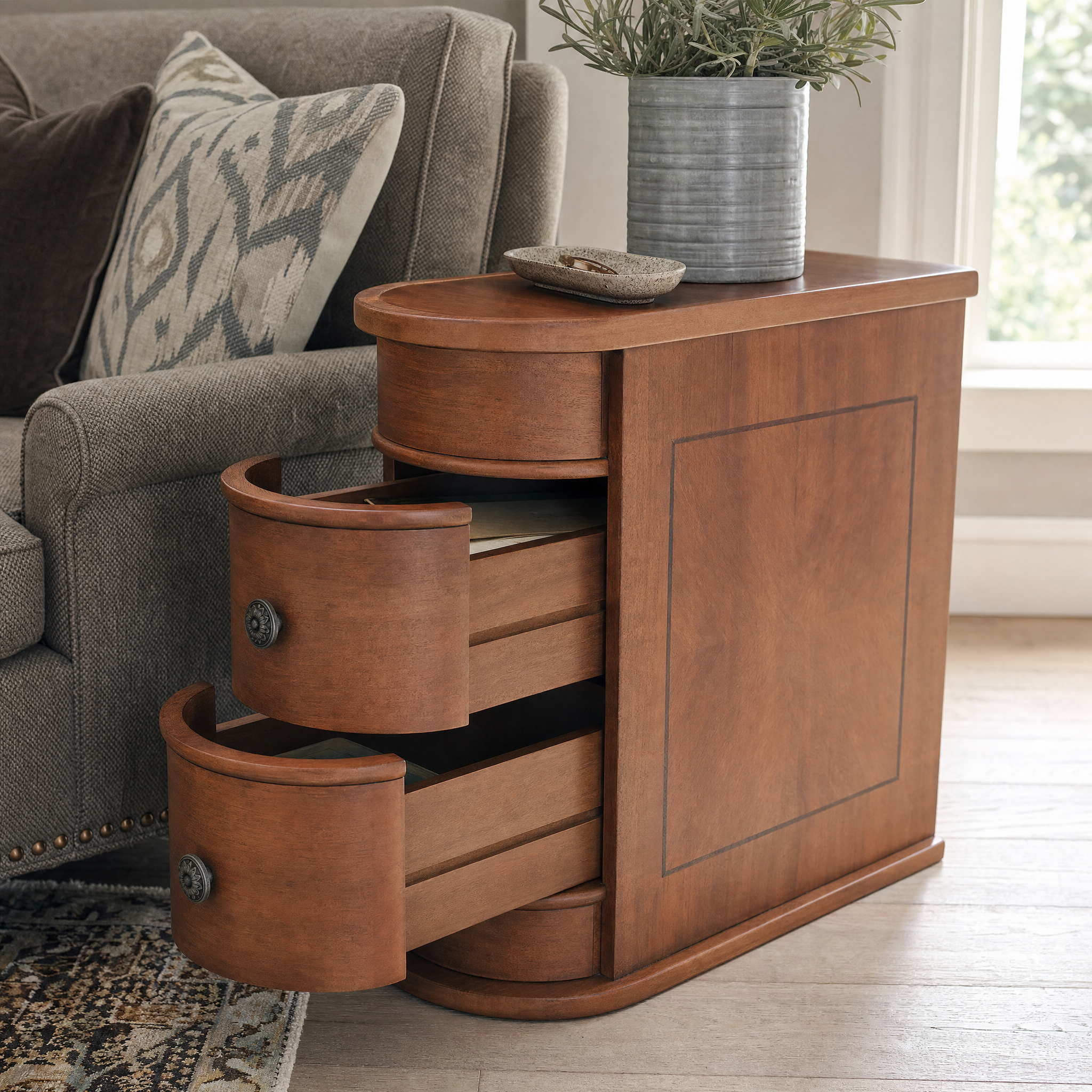 Solid Wood Narrow Side Table Nightstand with 2 Drawers for Living Room — 24" Tall