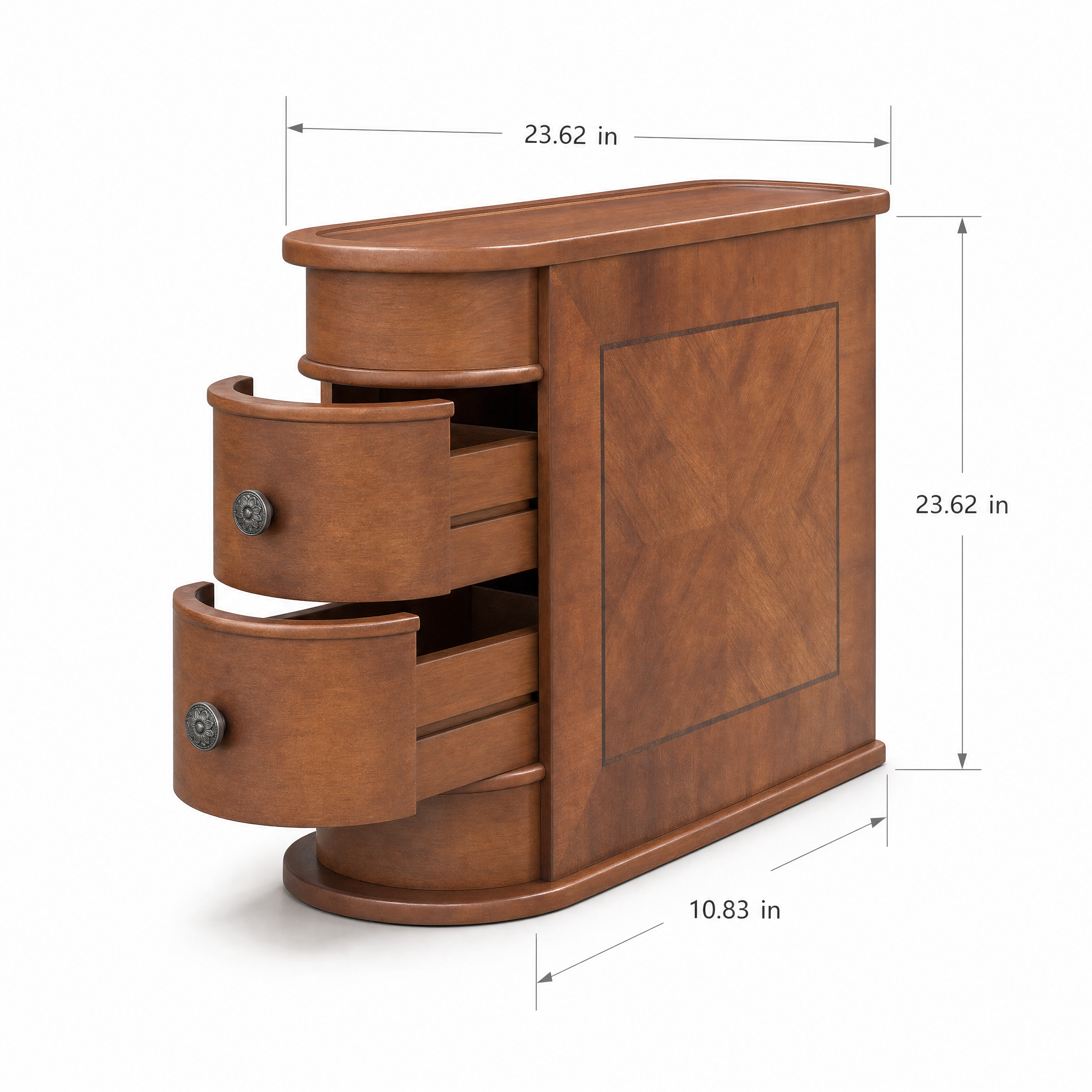 Solid Wood Narrow Side Table Nightstand with 2 Drawers for Living Room — 24" Tall