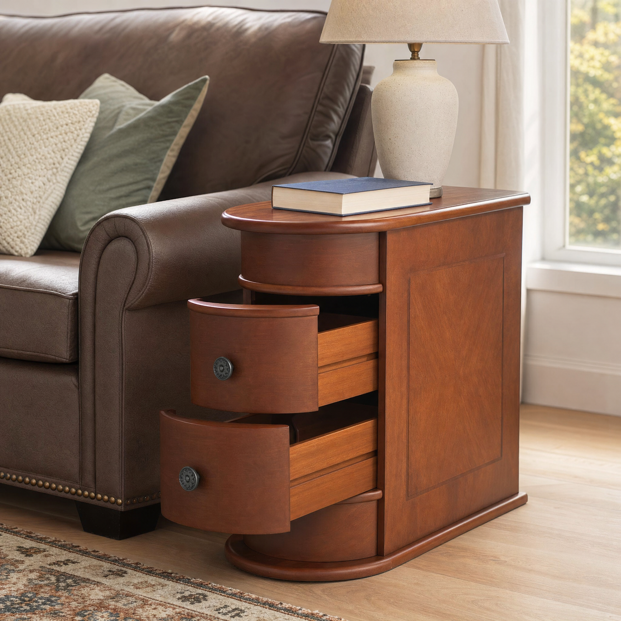 Solid Wood Narrow Side Table Nightstand with 2 Drawers for Living Room — 24" Tall