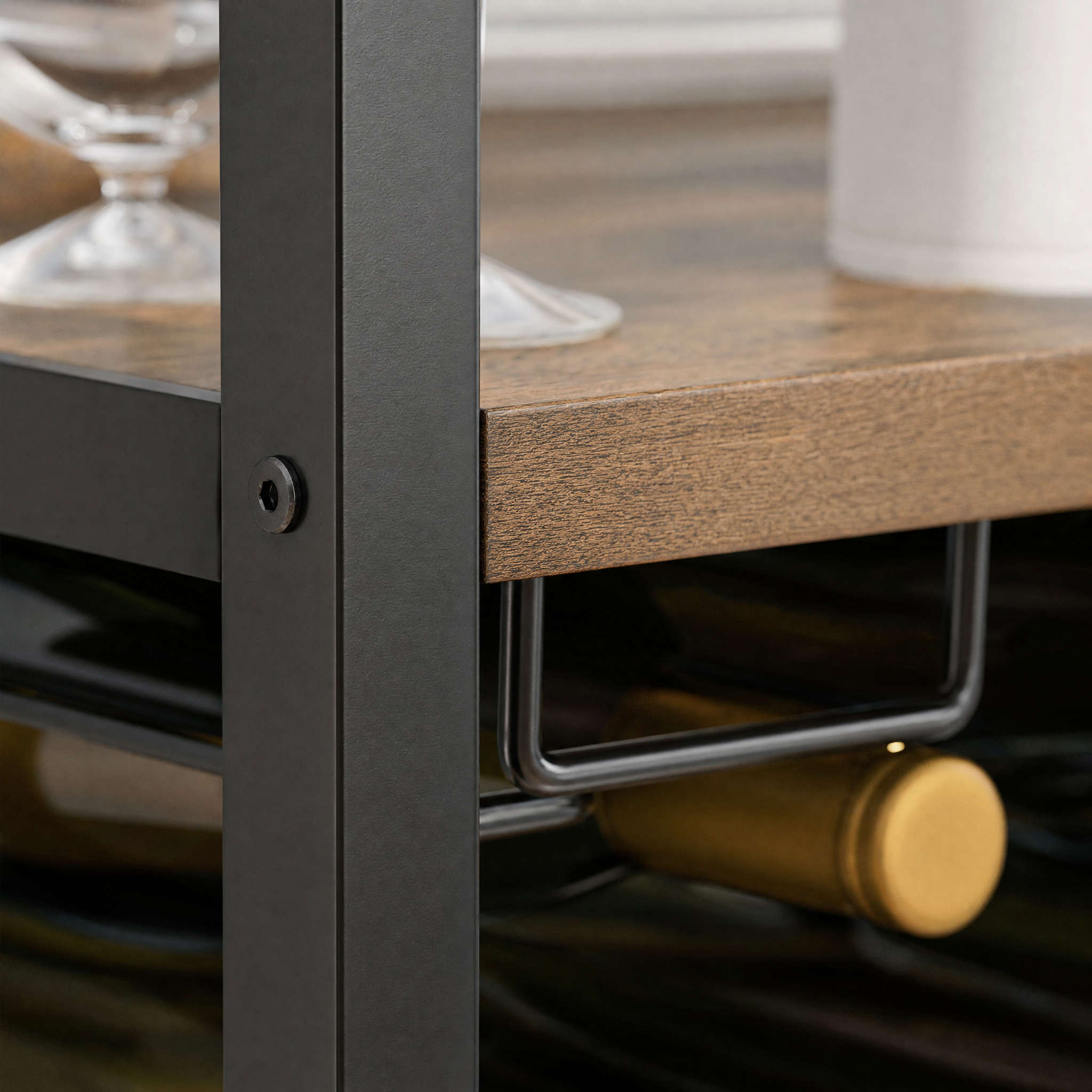 Industrial Wine Bakers Rack, 20-Bottle Freestanding Wine Rack with Glass Holder & Storage Shelves