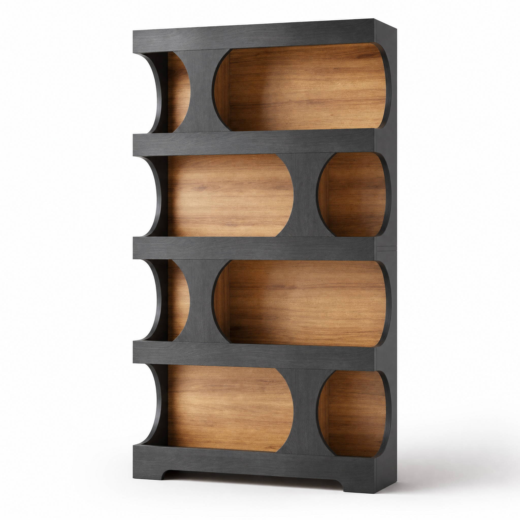 Two-Tone Curved Bookcase with Sculptural Cutout Shelves for Living Room — 71" Tall, 4 Tiers