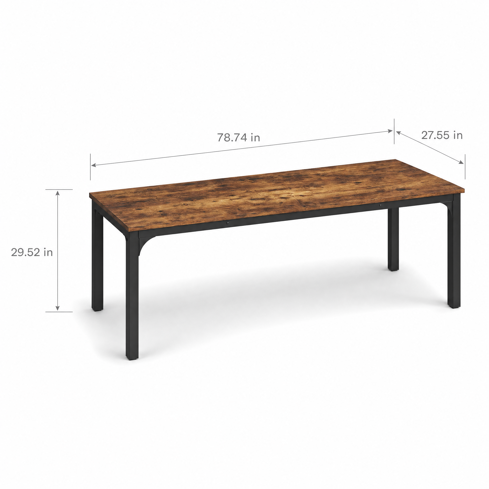 Industrial Wood Computer Desk with Steel Frame for Two-Person Home Office — 78.7"