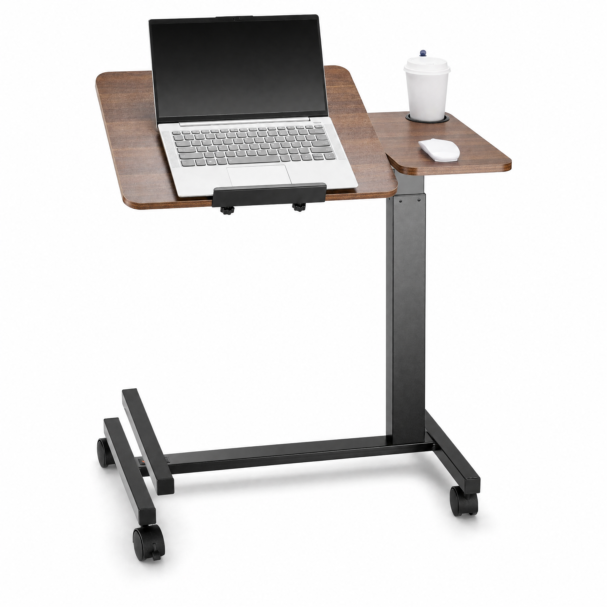 Walnut Mobile Laptop Table with Tilting Top & Casters for Bedside — Height-Adjustable Overbed Desk