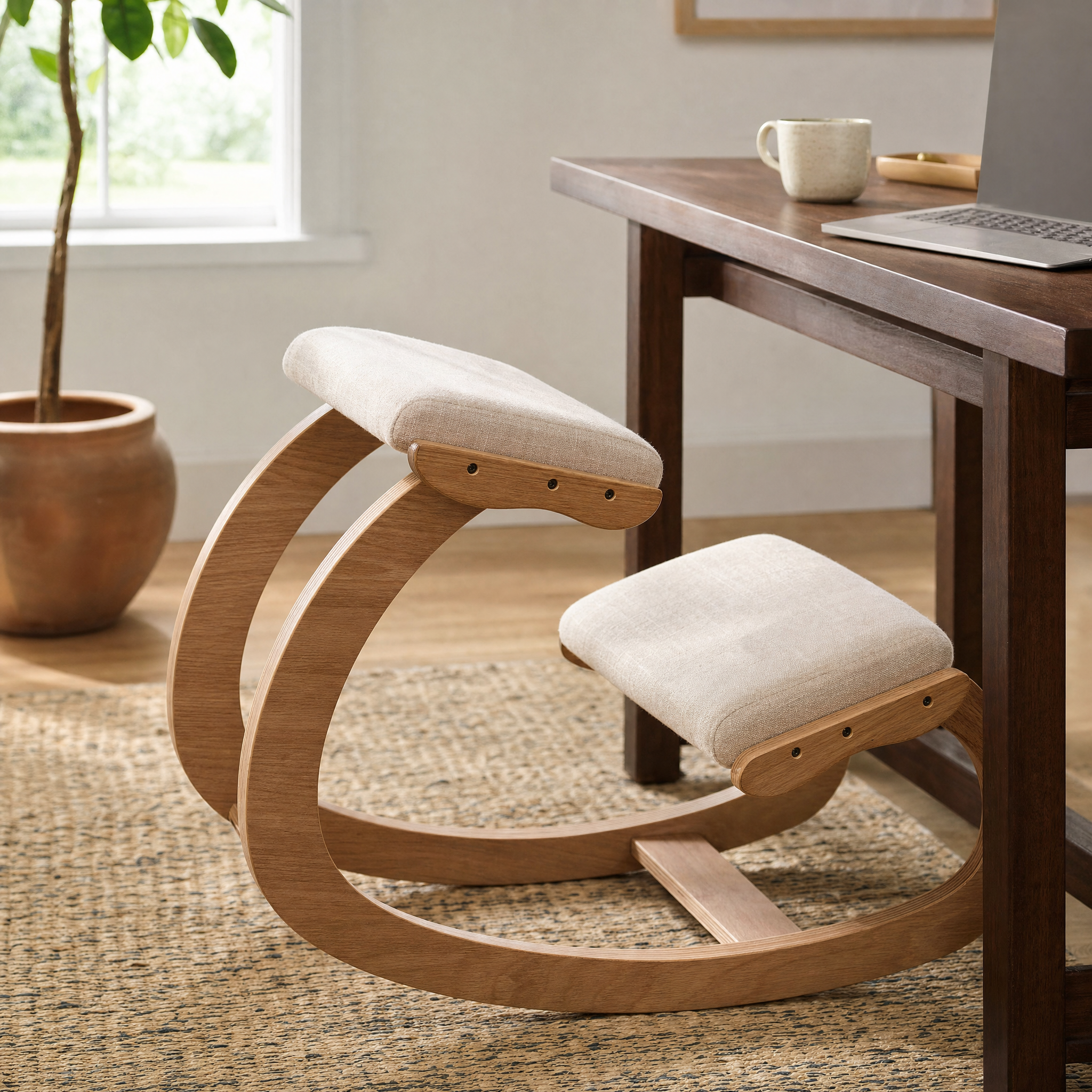 Bentwood Ergonomic Kneeling Chair with Rocking Base for Home Office — Natural Oak