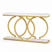Faux Marble Console Table, 55" Gold Entryway Table — Narrow Sofa Table for Living Room & Hallway