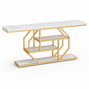 Faux Marble Gold Console Table with Storage Shelves for Entryway — 70" Behind-Sofa