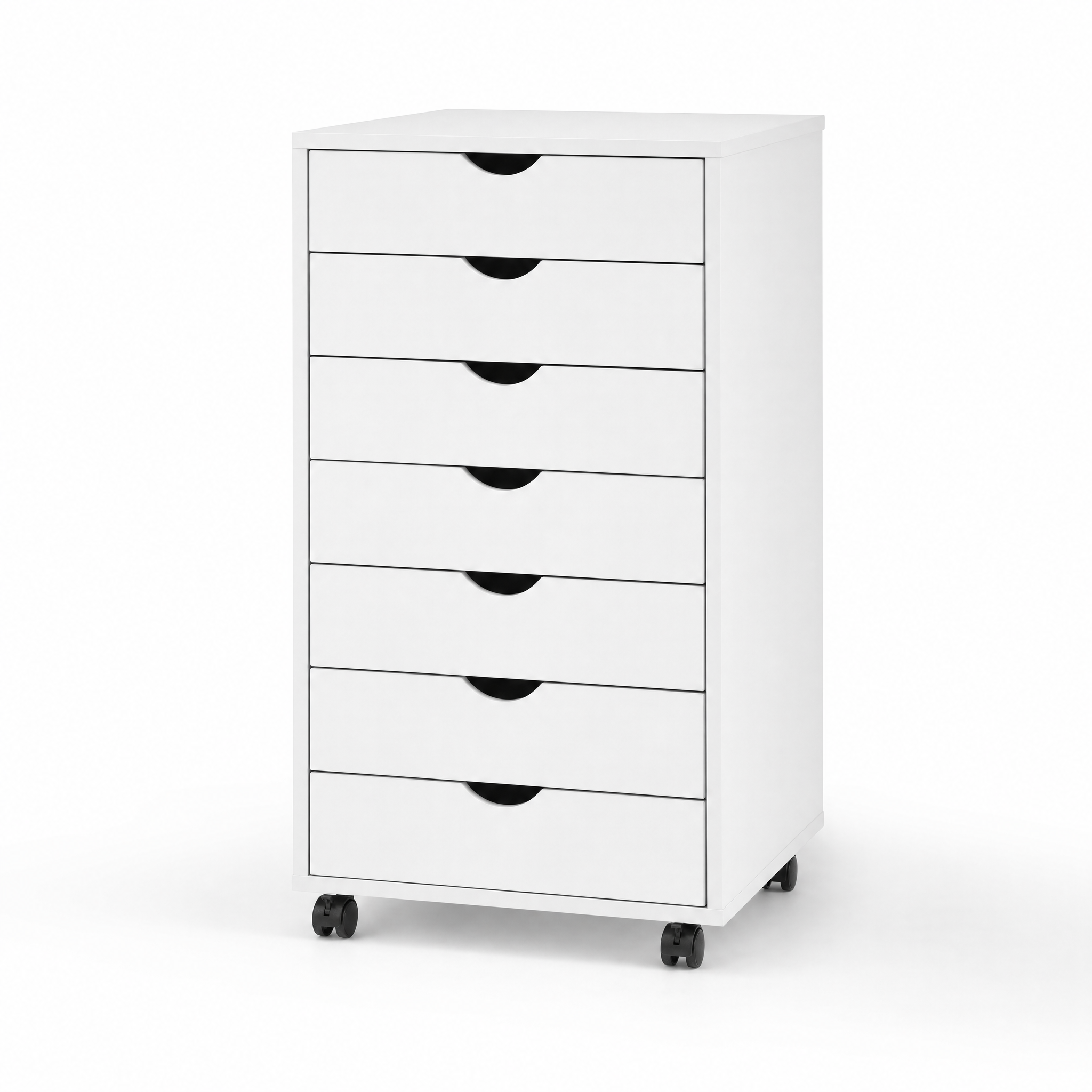 White 7-Drawer Rolling Dresser with Locking Casters for Bedroom or Office — 34" Tall