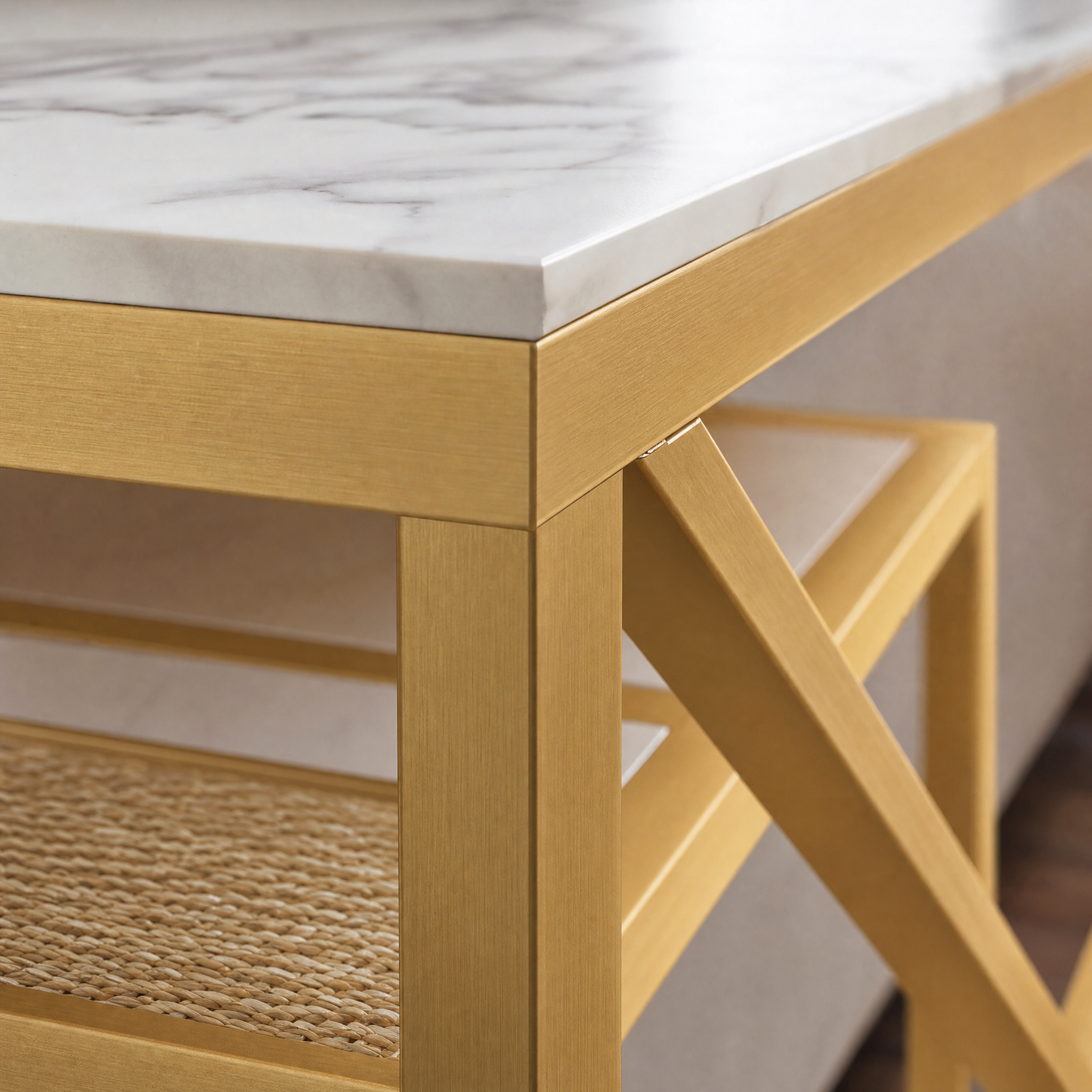 Faux Marble Gold Console Table with Storage Shelves for Entryway — 70" Behind-Sofa