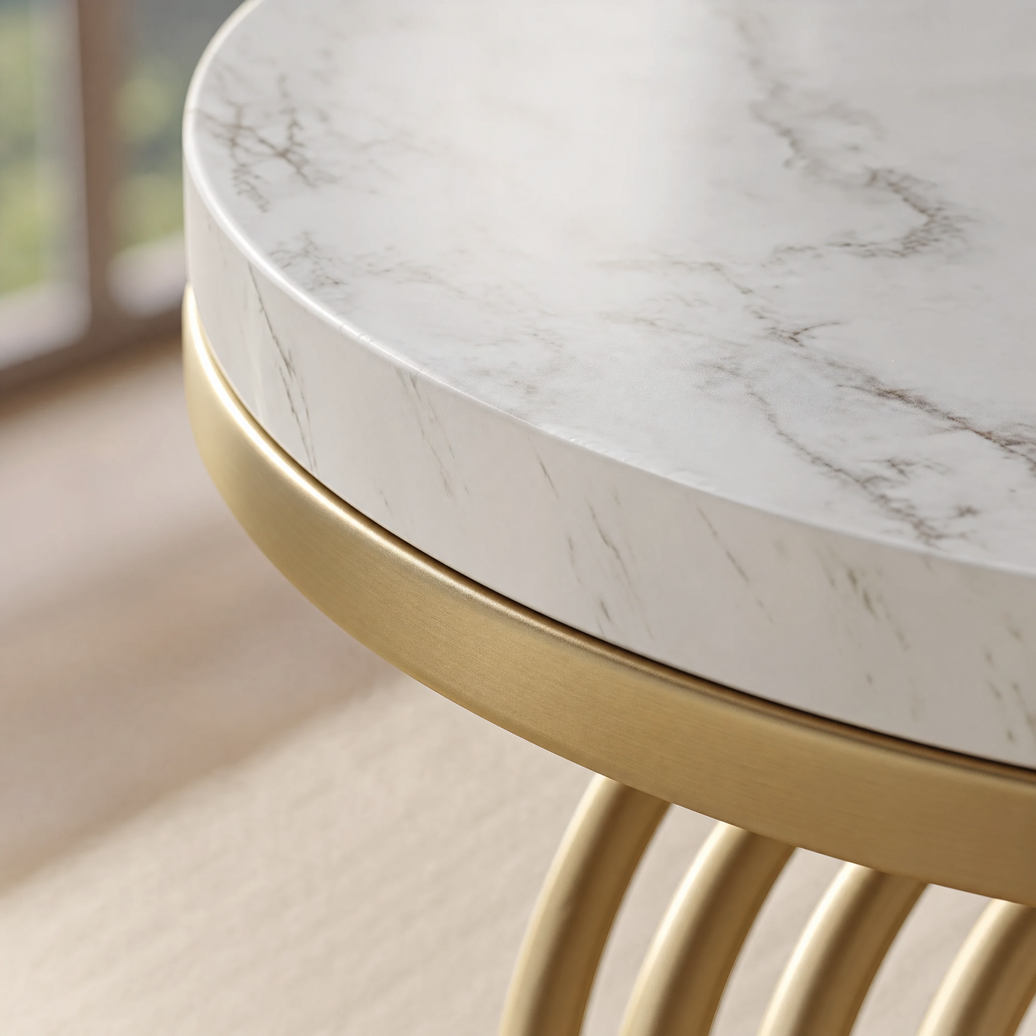 Gold Round Side Table with Faux-Marble Tiers for Living Room — 20-inch Sculptural Accent Table