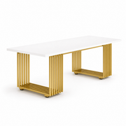 White Executive Desk with Gold Metal Legs for Home Office — 70.9"