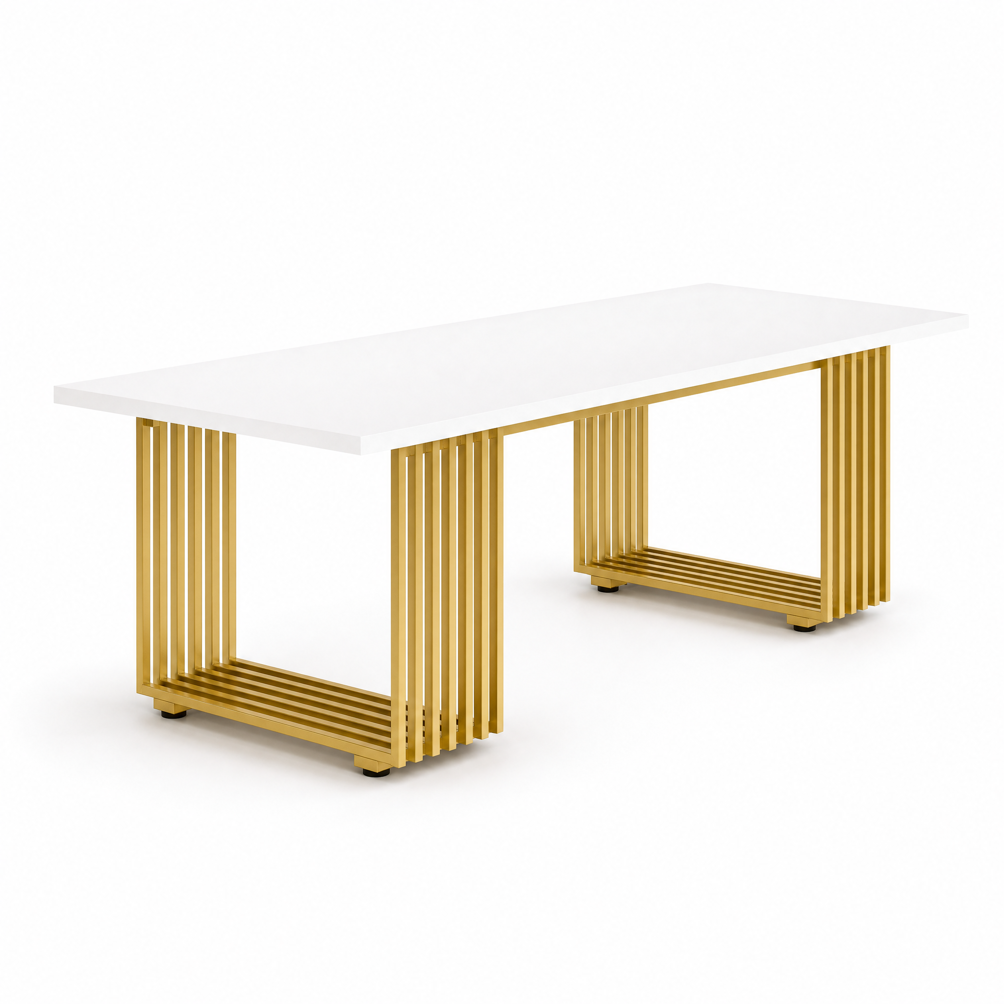 White Executive Desk with Gold Metal Legs for Home Office — 70.9"