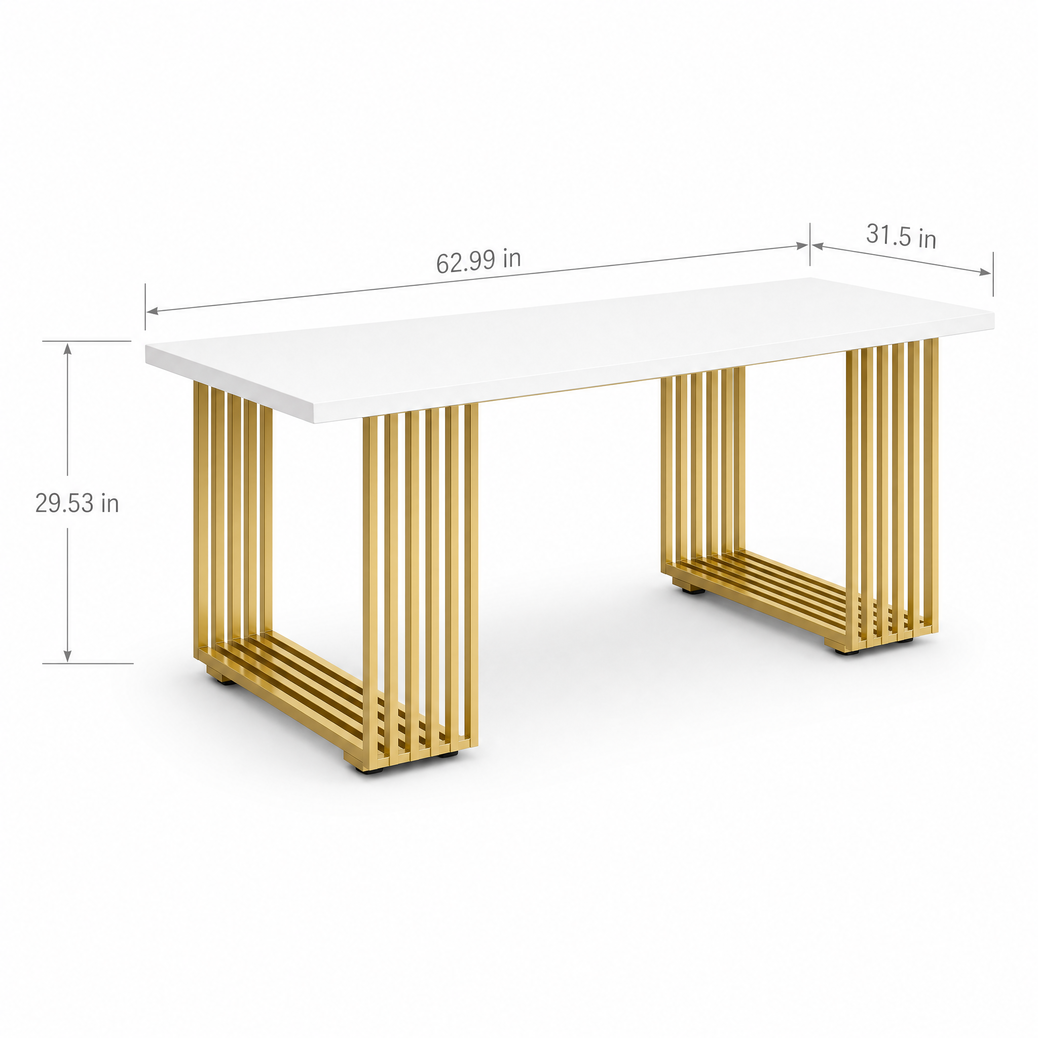 White Executive Desk with Gold Metal Legs for Home Office — 70.9"