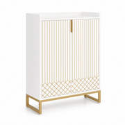White Gold-Accent Shoe Cabinet with Doors for Entryway — 5-Tier Storage