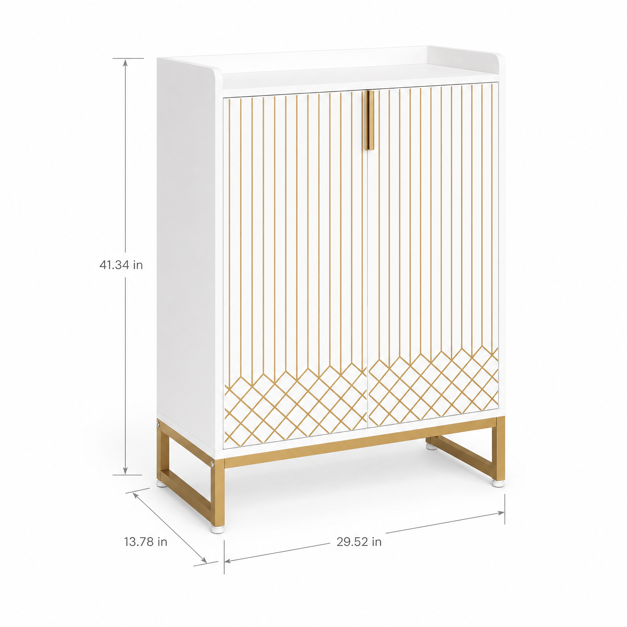 White Gold-Accent Shoe Cabinet with Doors for Entryway — 5-Tier Storage