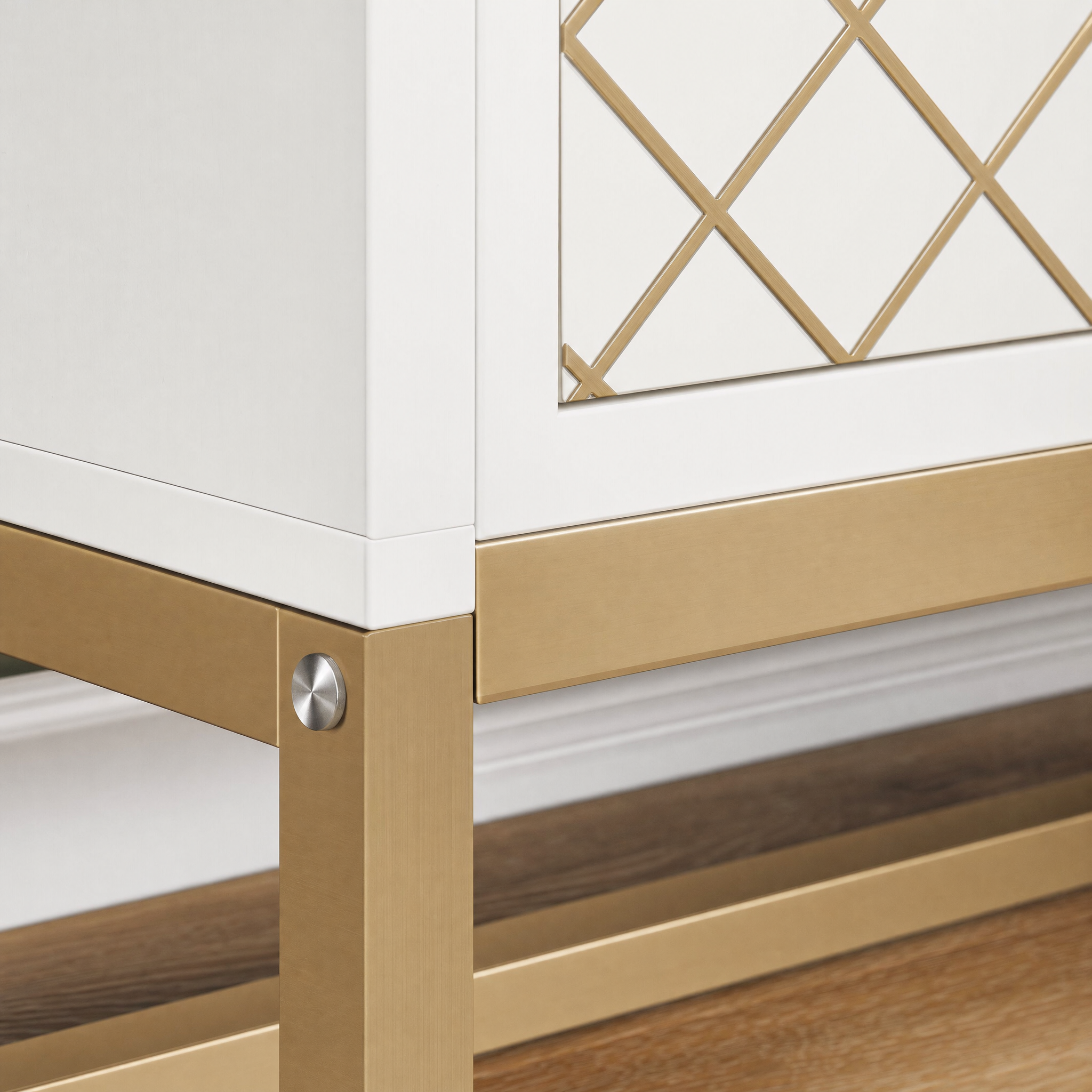 White Gold-Accent Shoe Cabinet with Doors for Entryway — 5-Tier Storage