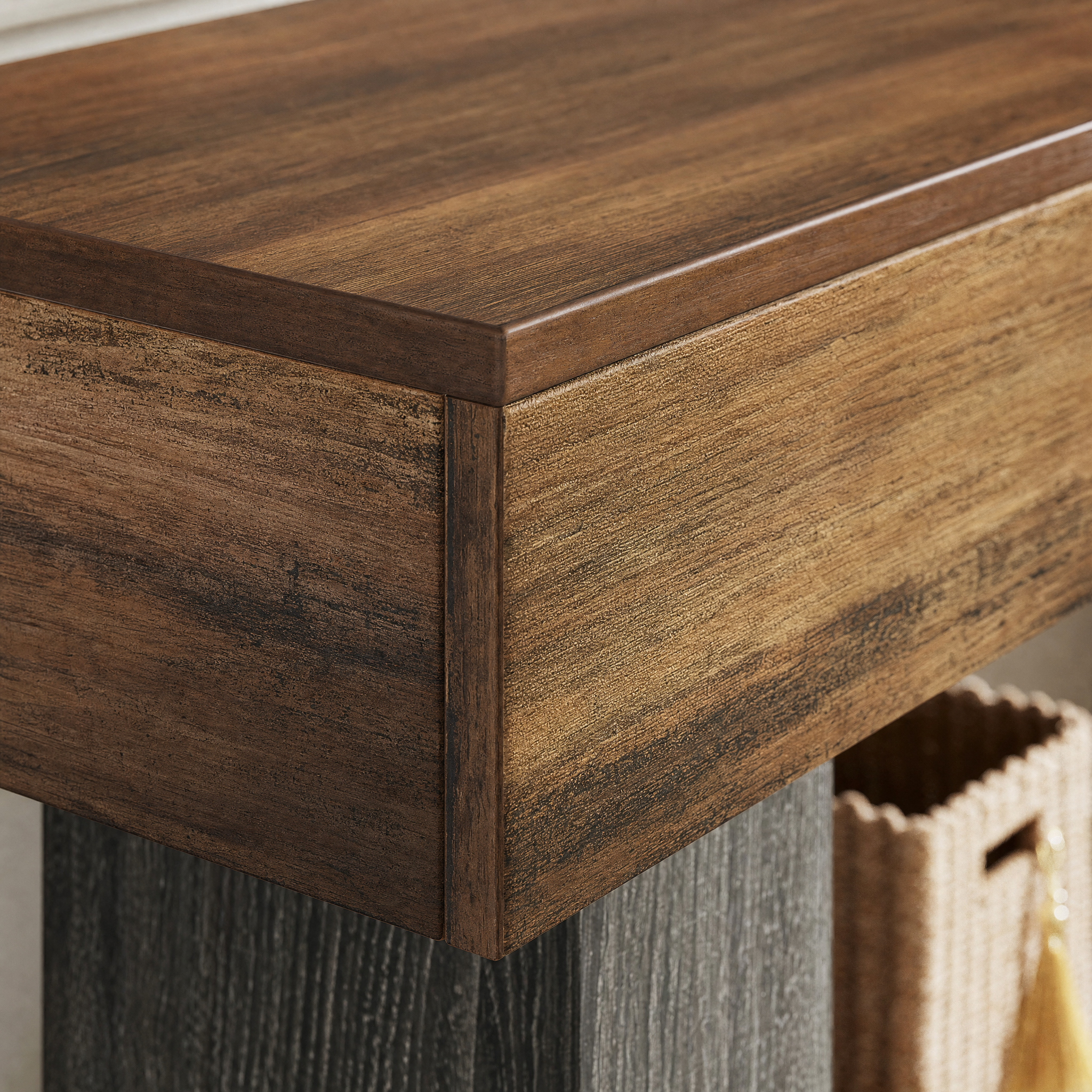 Two-Tone Farmhouse Console Table with Lower Shelf for Entryway — 63"